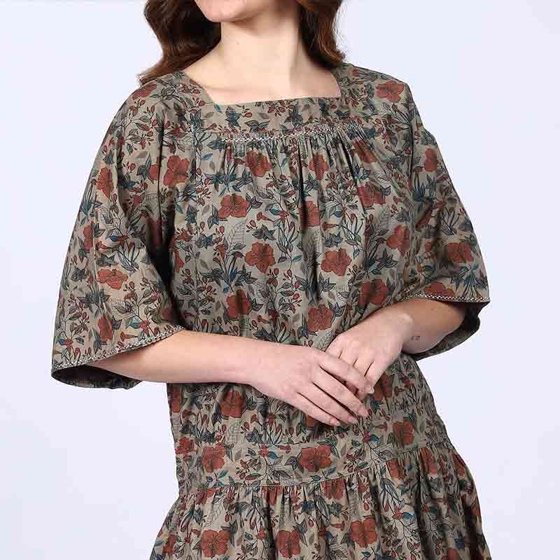 Saint Womens Olive Printed Cotton Poplin Short Dress - Image 4