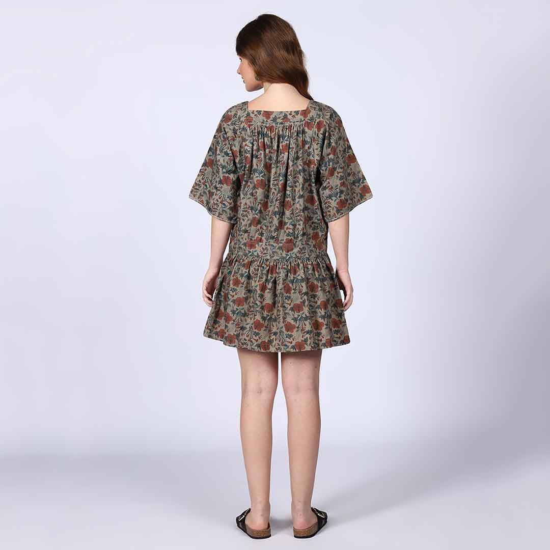 Saint Womens Olive Printed Cotton Poplin Short Dress - Image 5
