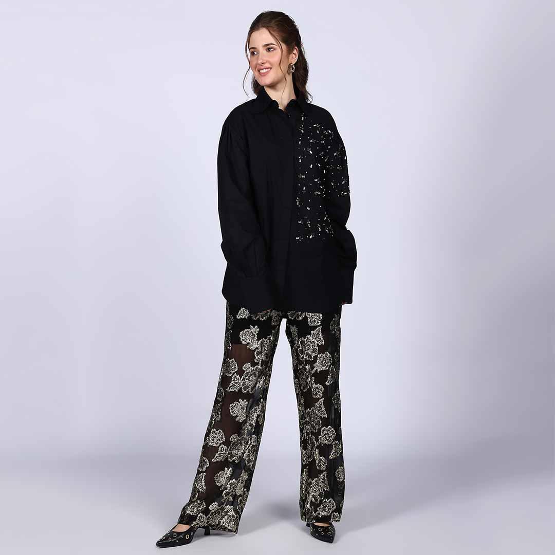 Saint Womens Black Printed Viscose Crepe Trousers - Image 2