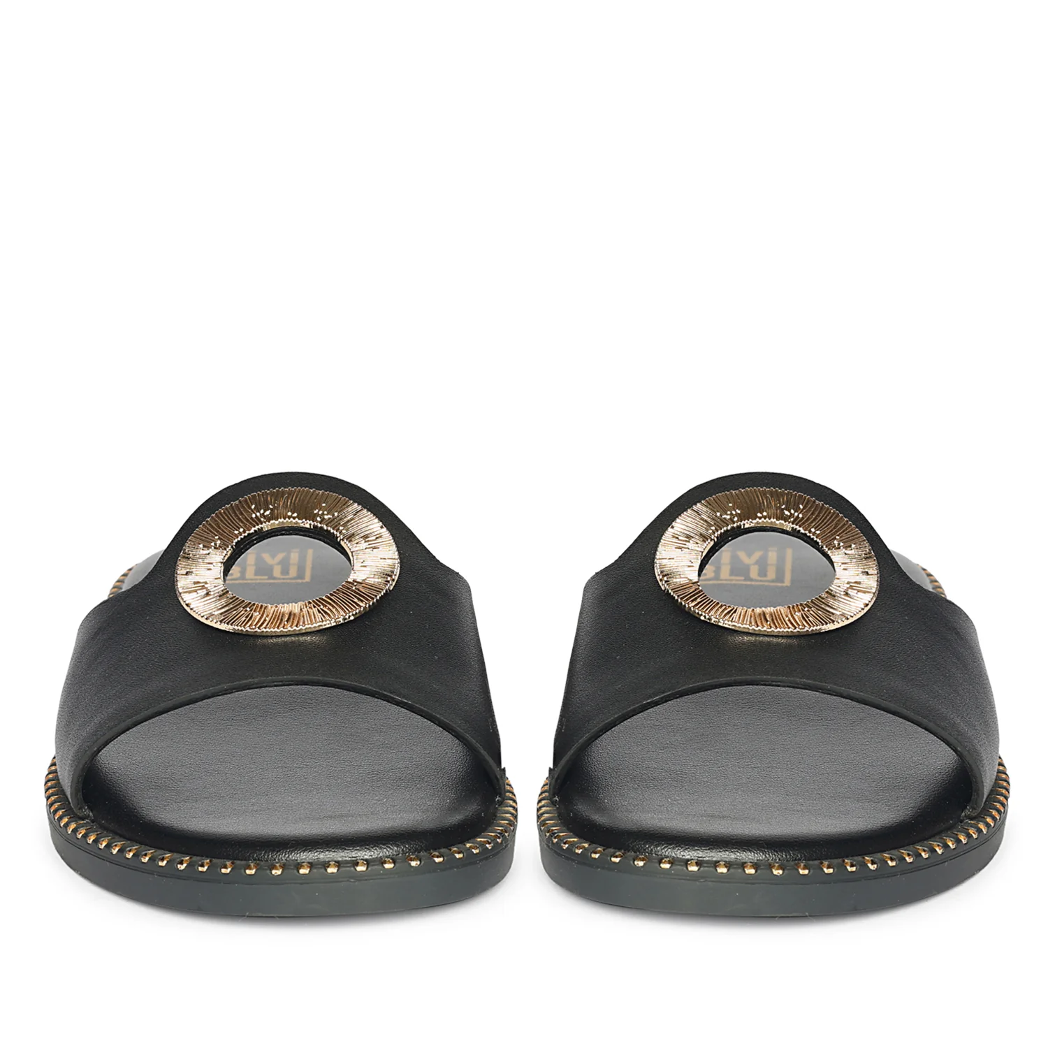 Freja Black Leather Flat Sandals - Image 4
