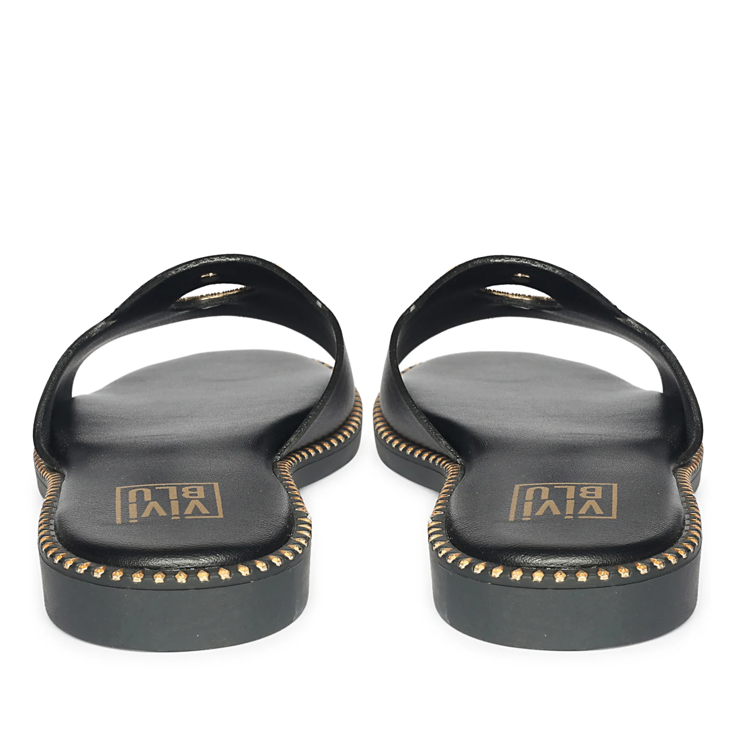 Freja Black Leather Flat Sandals - Image 5