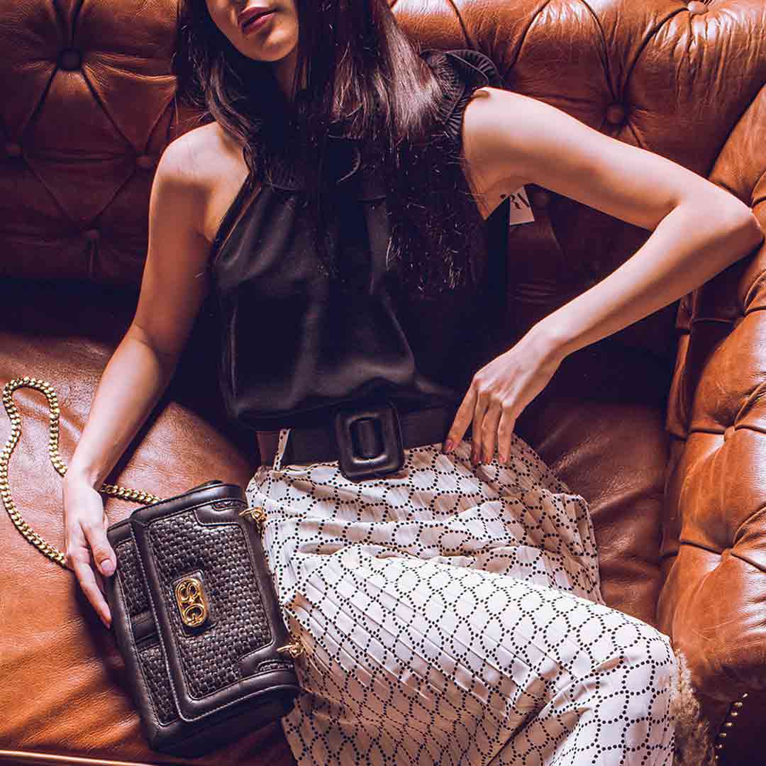 Addie Black Hand Woven Leather Sling Bags. - Image 2