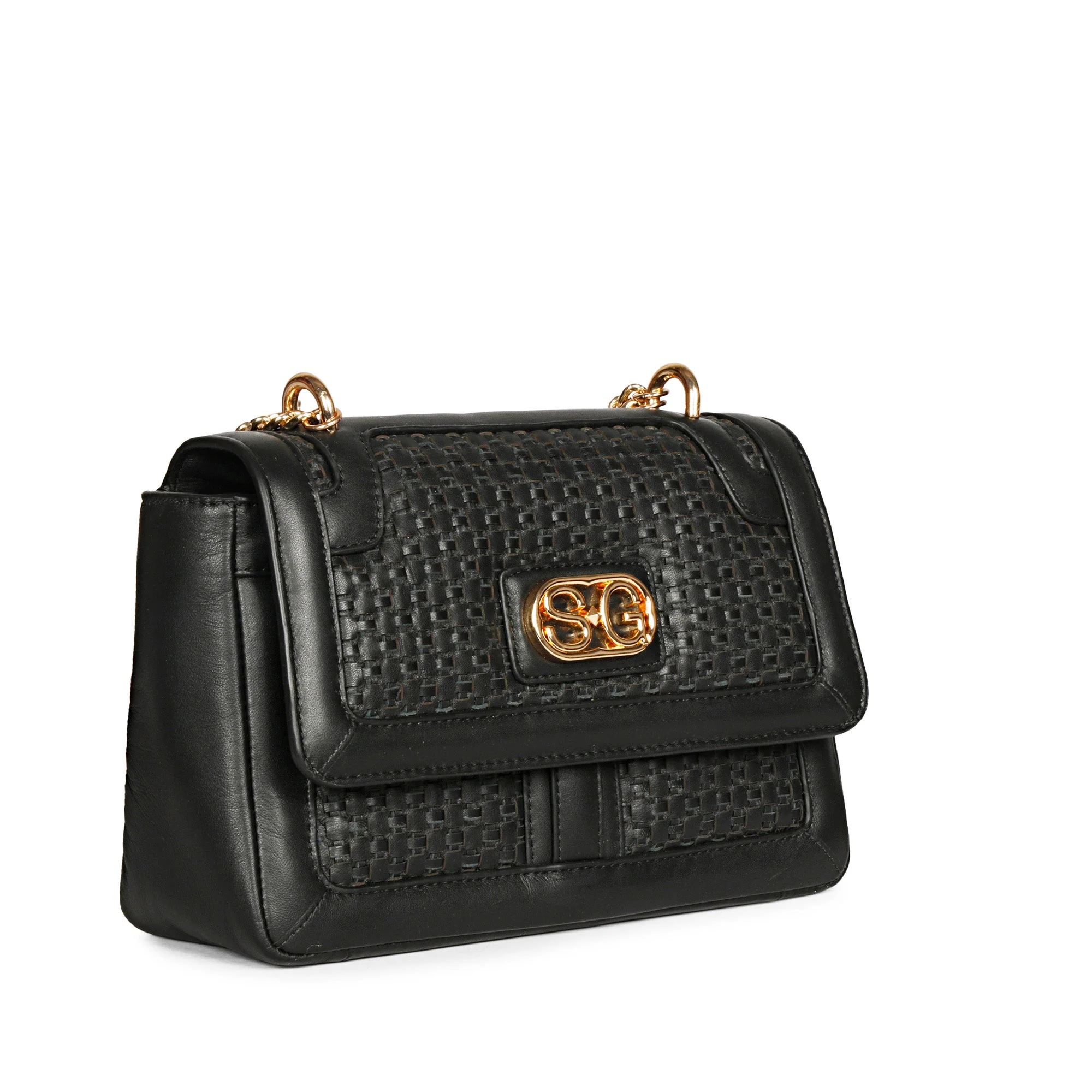 Addie Black Hand Woven Leather Sling Bags. - Image 4