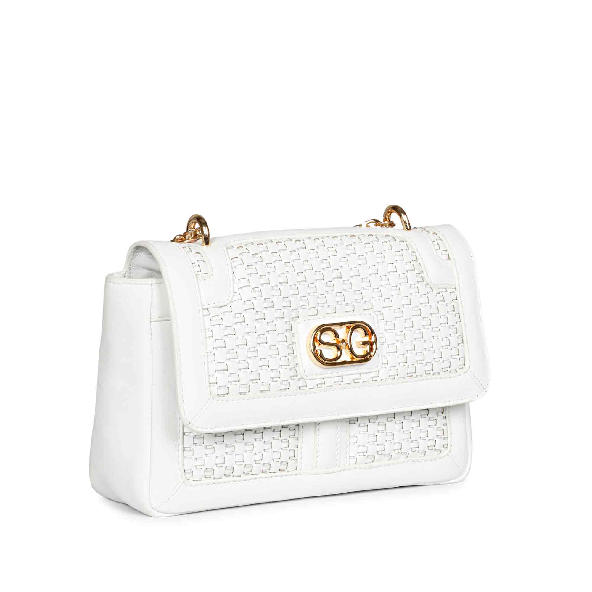 Addie White Hand Woven Leather Sling Bags - Image 3