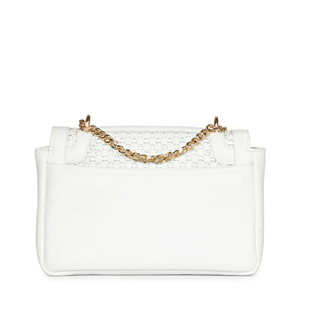 Addie White Hand Woven Leather Sling Bags - Image 4