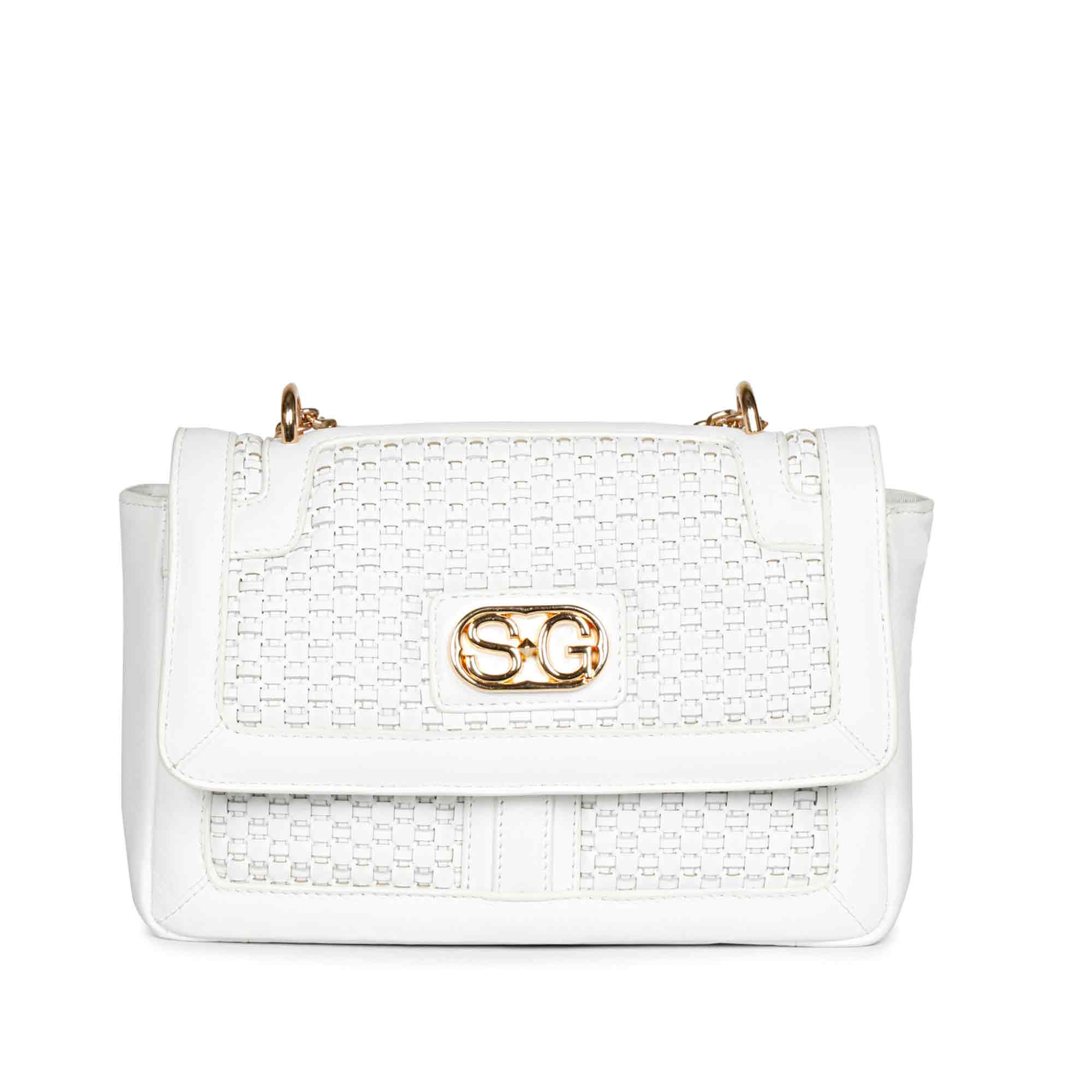 Addie White Hand Woven Leather Sling Bags - Image 5