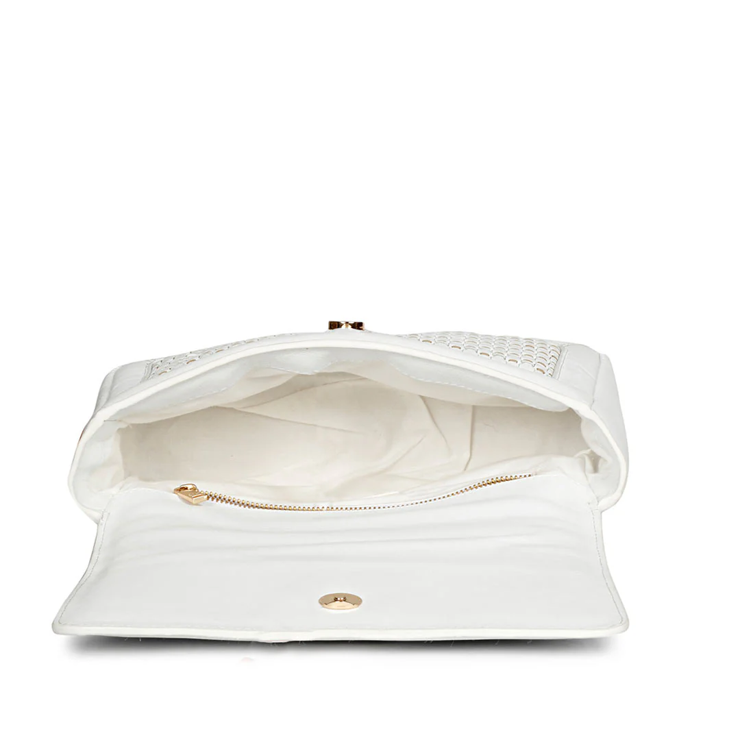 Addie White Hand Woven Leather Sling Bags - Image 7