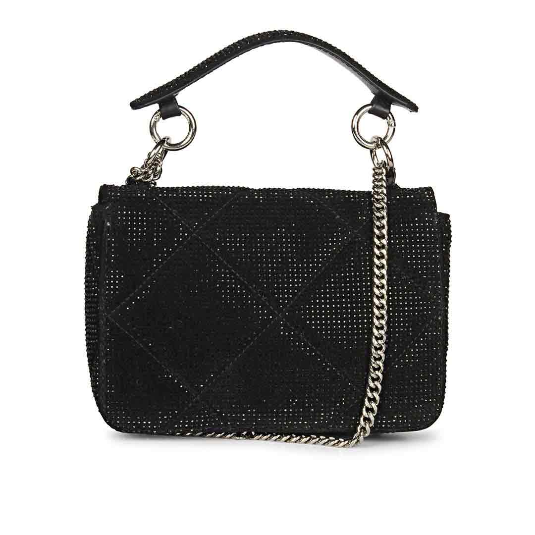 Alayna Black Leather Crystal Shoulder Bags With Detachable Handel - Image 3