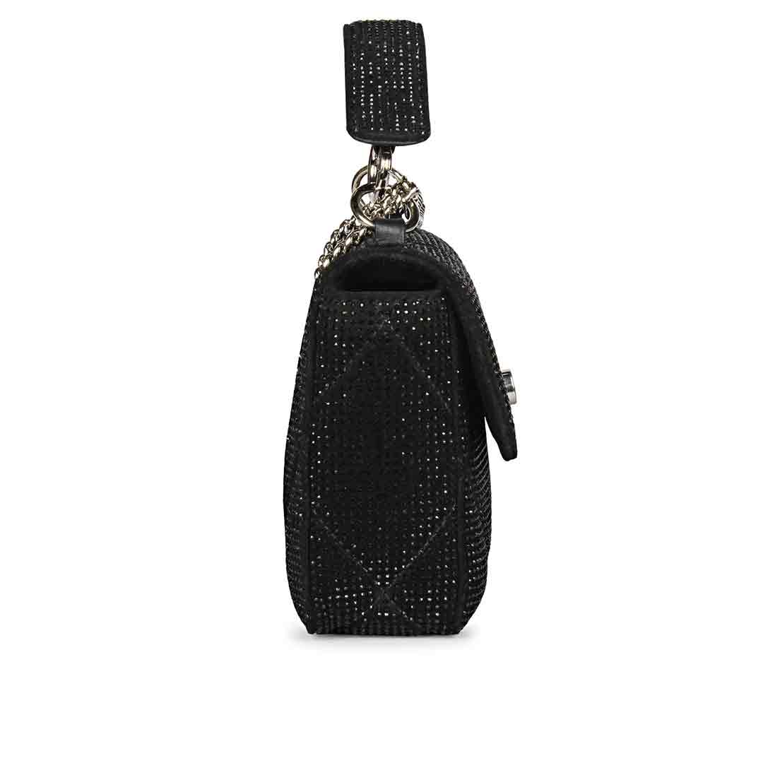 Alayna Black Leather Crystal Shoulder Bags With Detachable Handel - Image 4