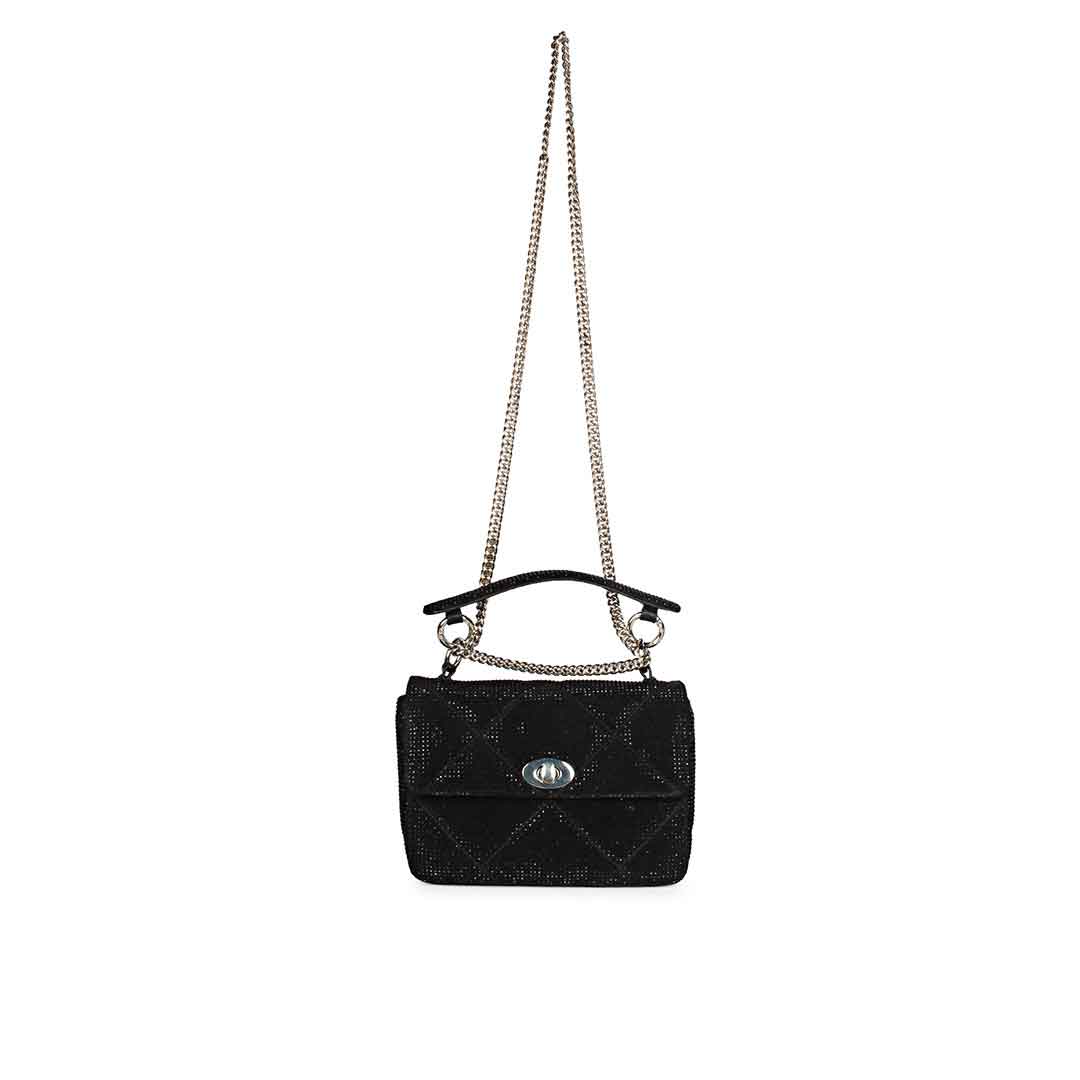 Alayna Black Leather Crystal Shoulder Bags With Detachable Handel - Image 7