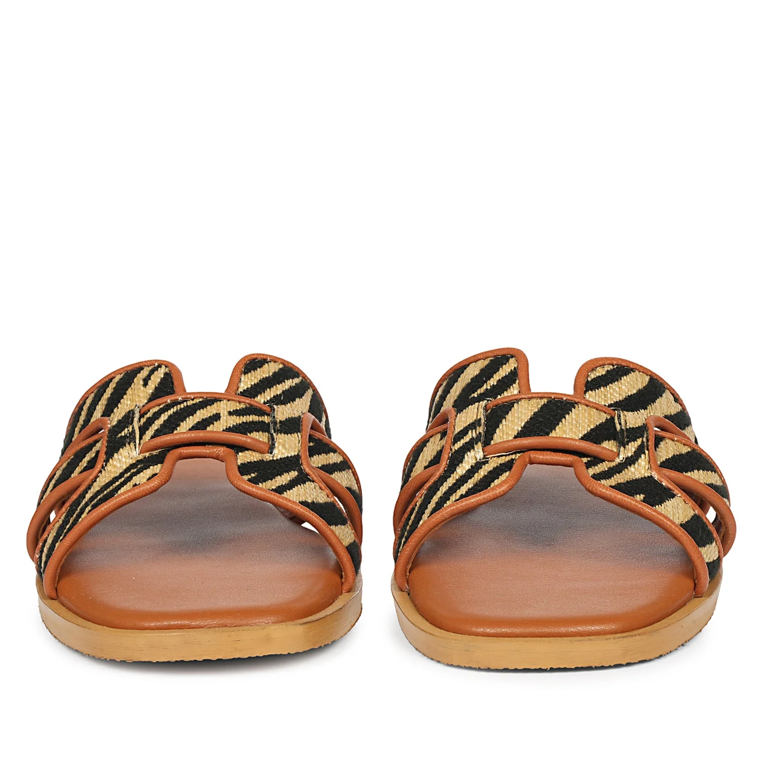Aliana Beige Leather Flat Sandals - Image 4