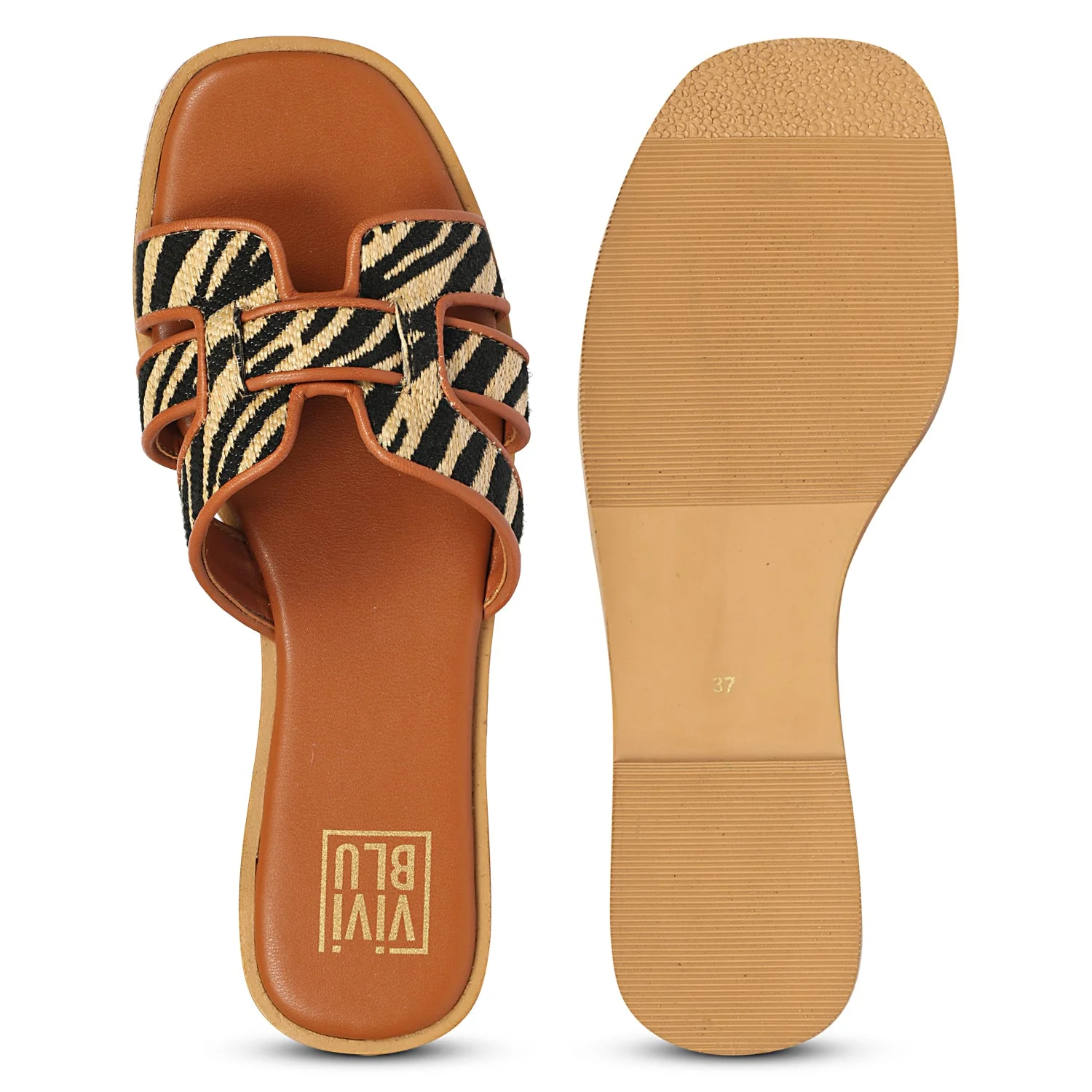 Aliana Beige Leather Flat Sandals - Image 6