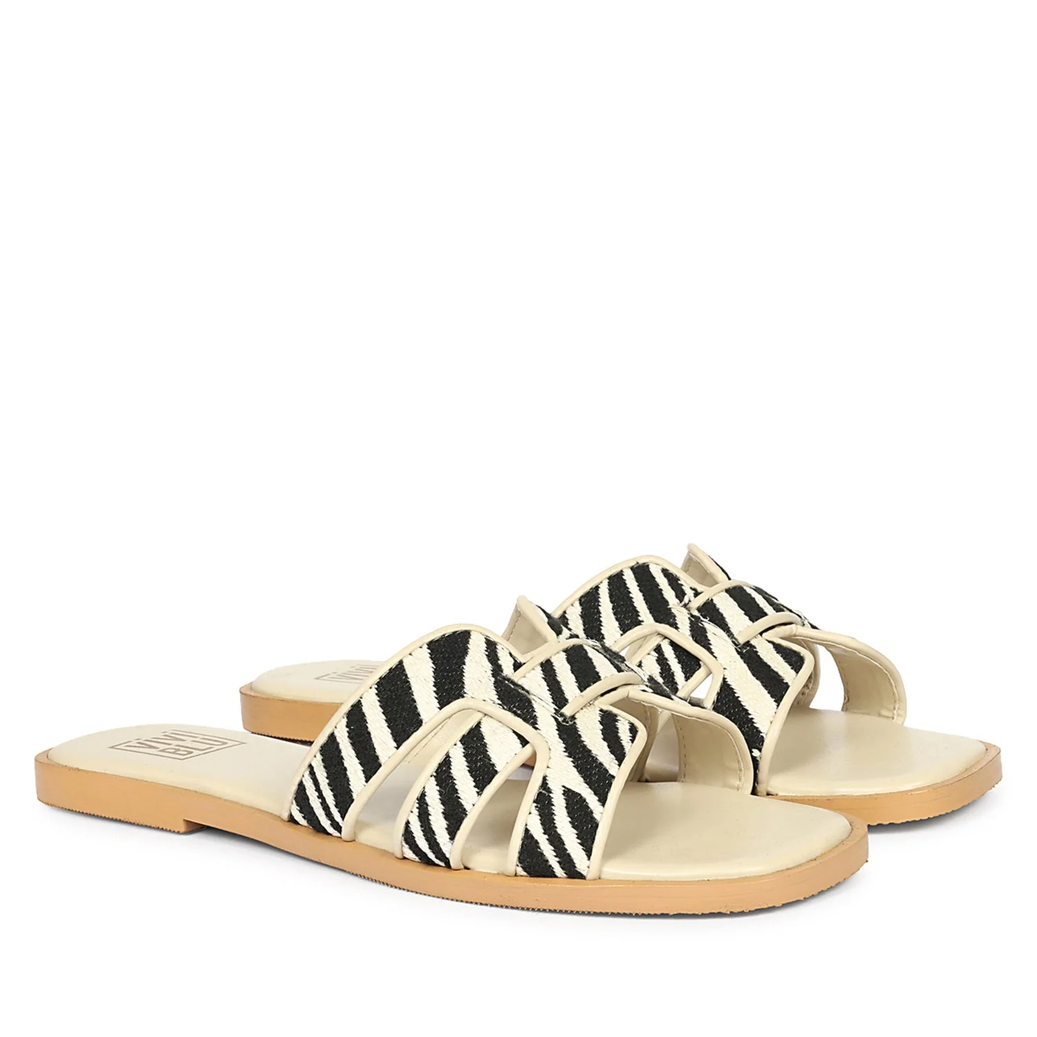 Aliana Black & Cream Leather Flat Sandals - Image 2
