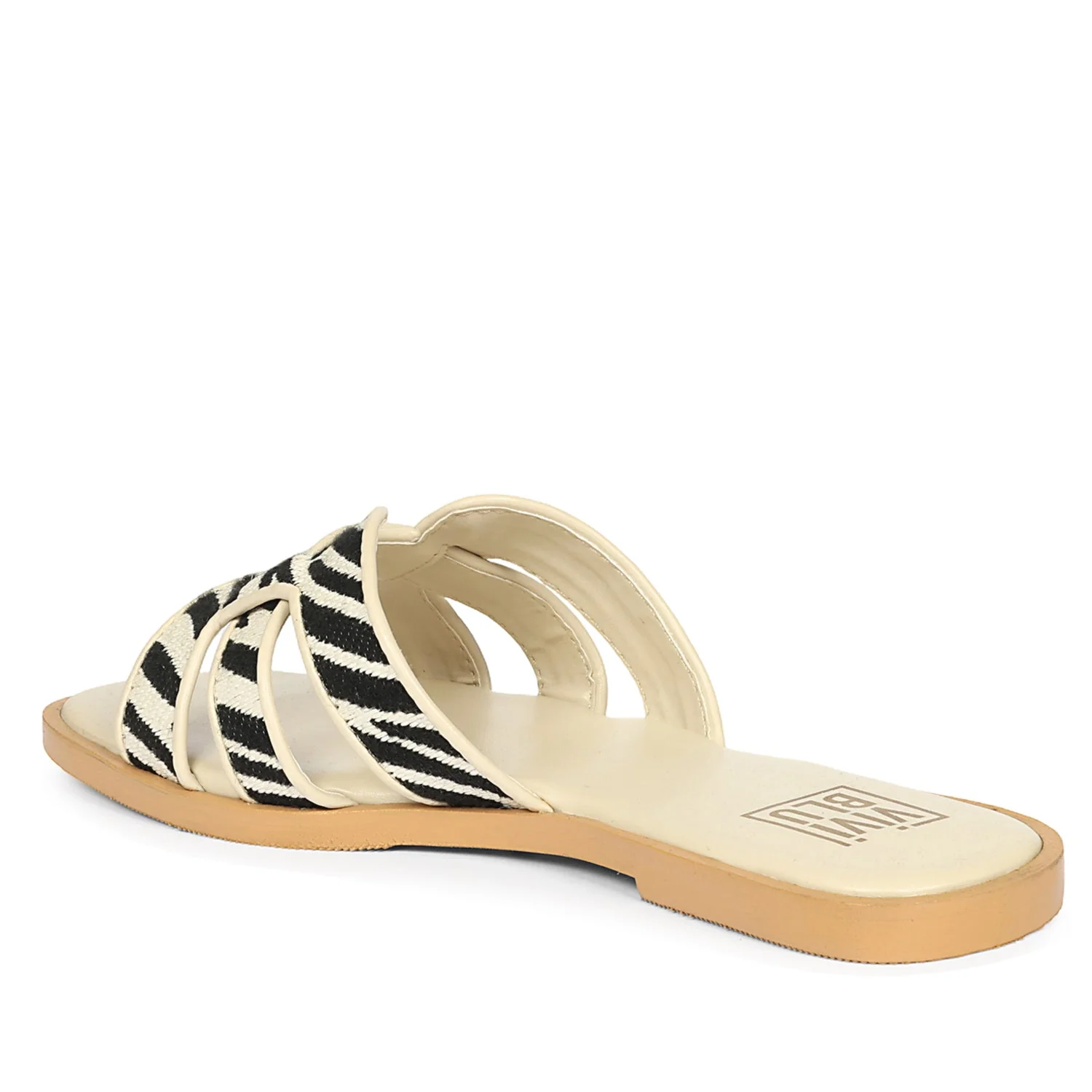 Aliana Black & Cream Leather Flat Sandals - Image 3