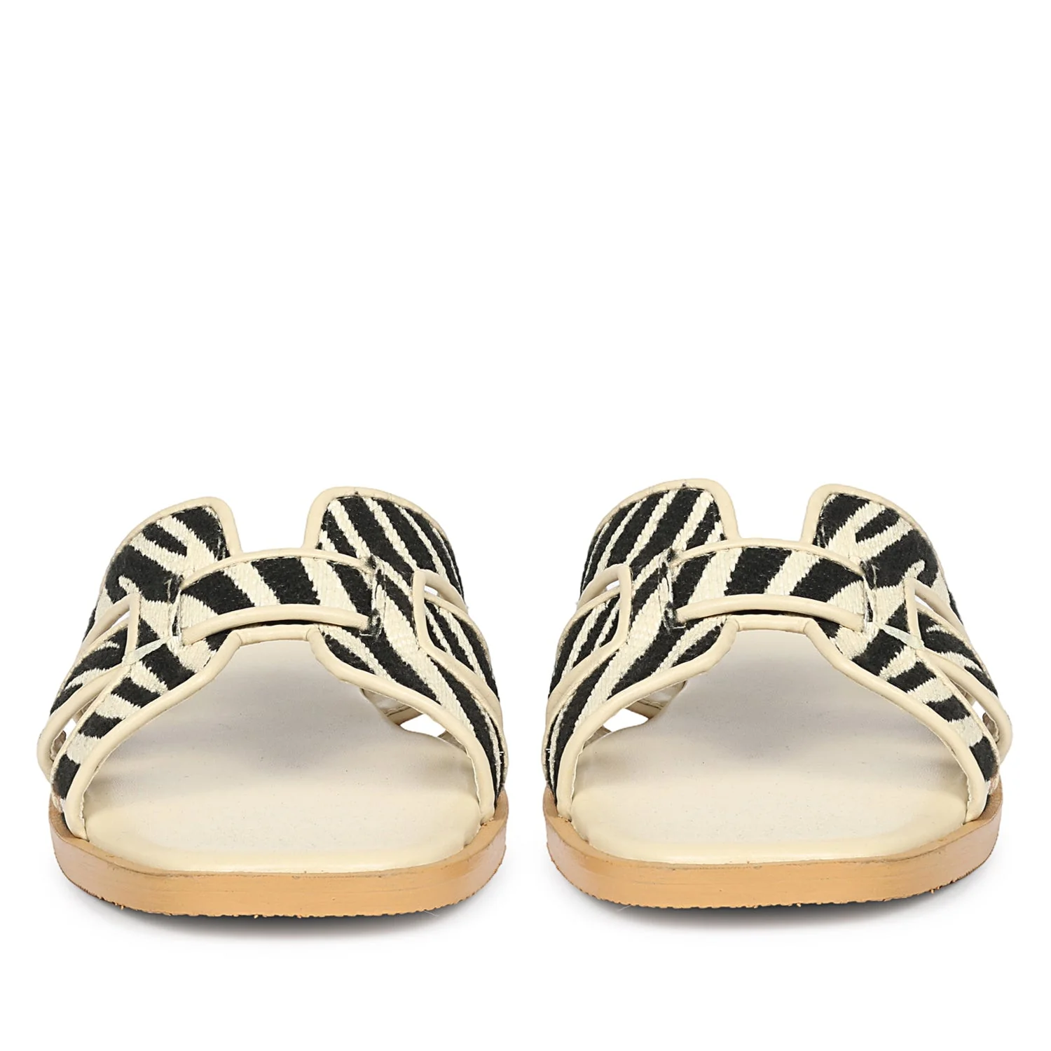 Aliana Black & Cream Leather Flat Sandals - Image 4