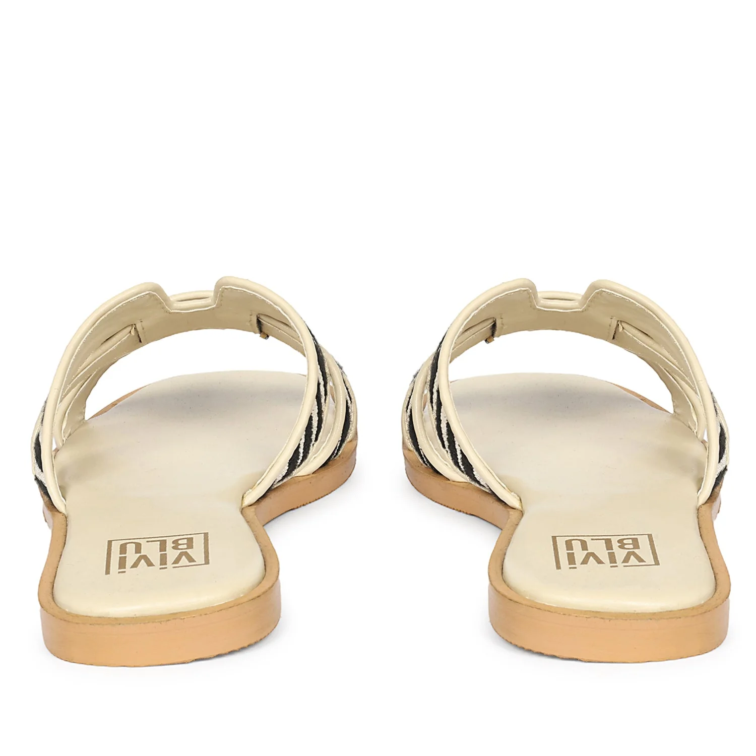Aliana Black & Cream Leather Flat Sandals - Image 5