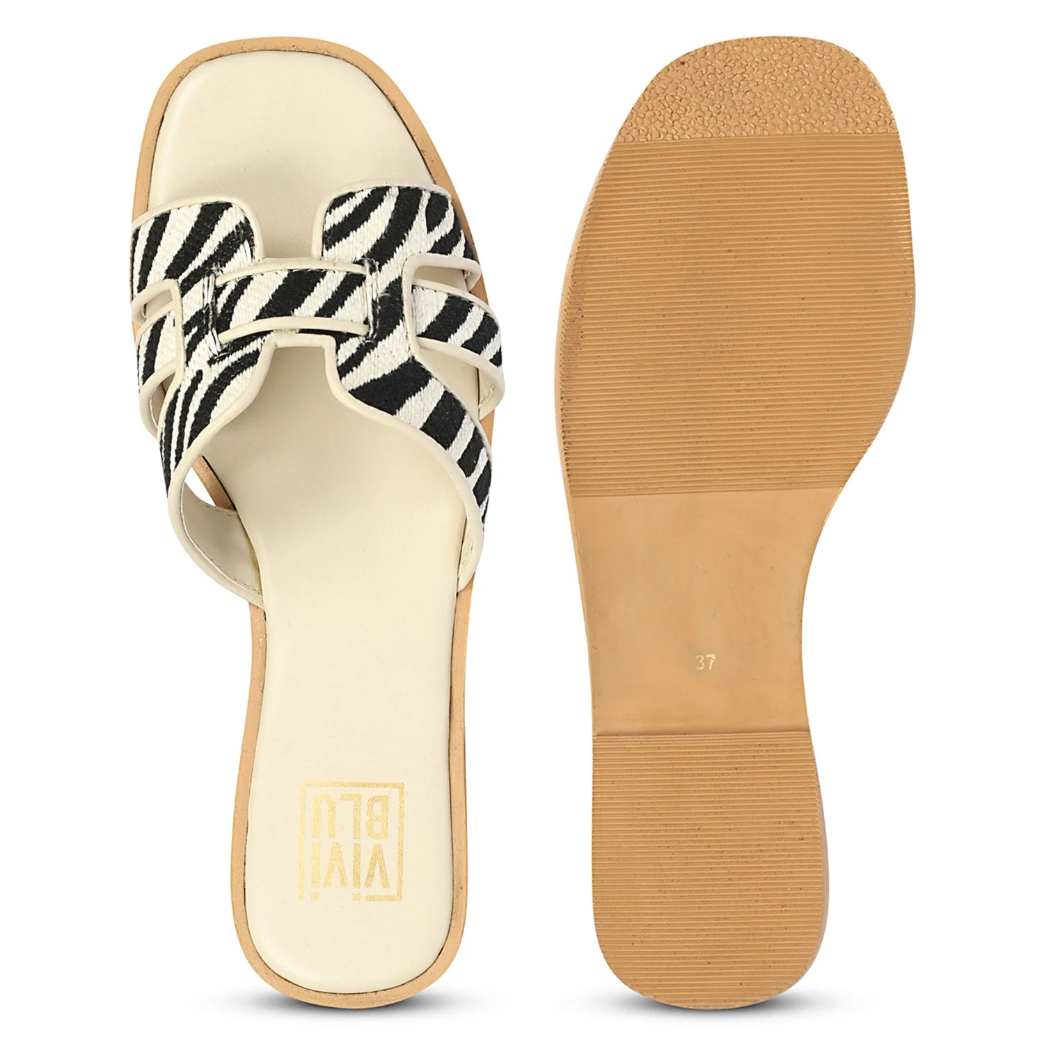 Aliana Black & Cream Leather Flat Sandals - Image 6