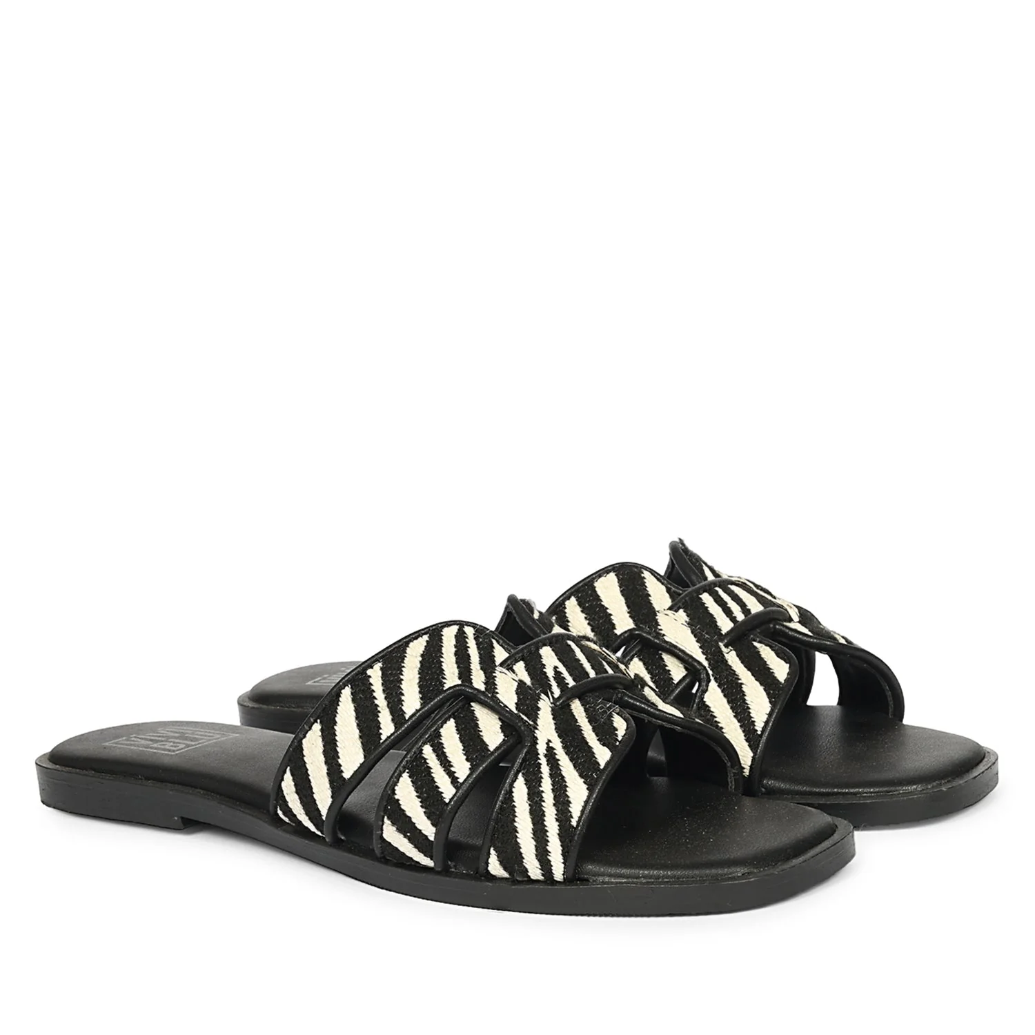 Aliana Black White Leather Flat Sandals - Image 2