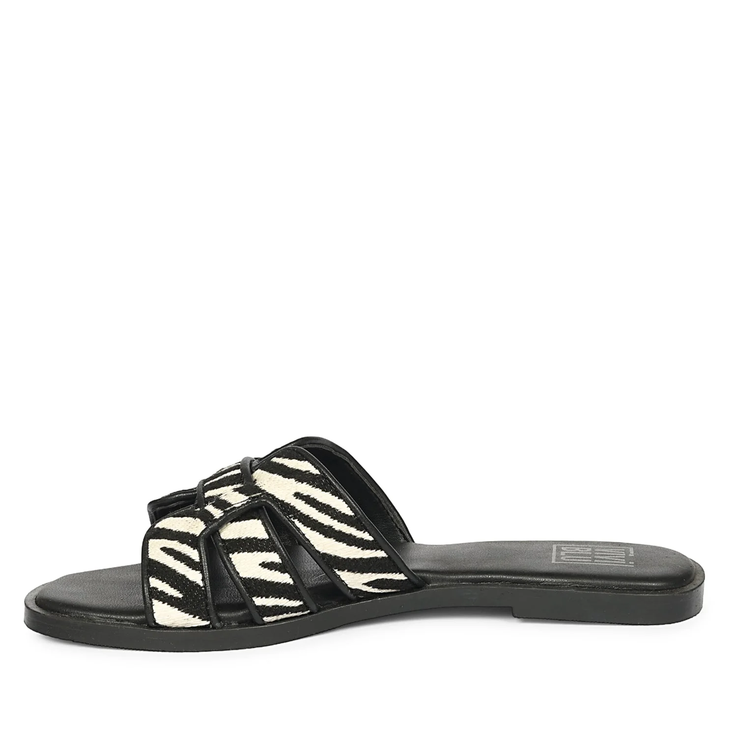 Aliana Black White Leather Flat Sandals - Image 3