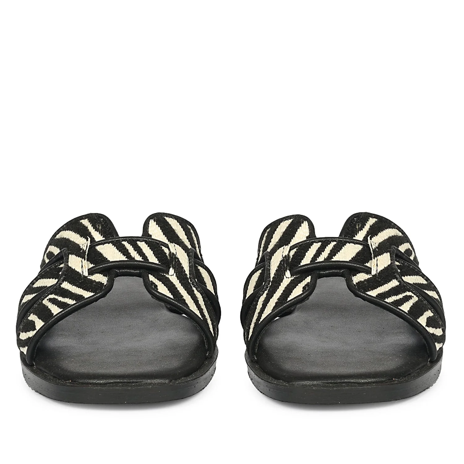 Aliana Black White Leather Flat Sandals - Image 4