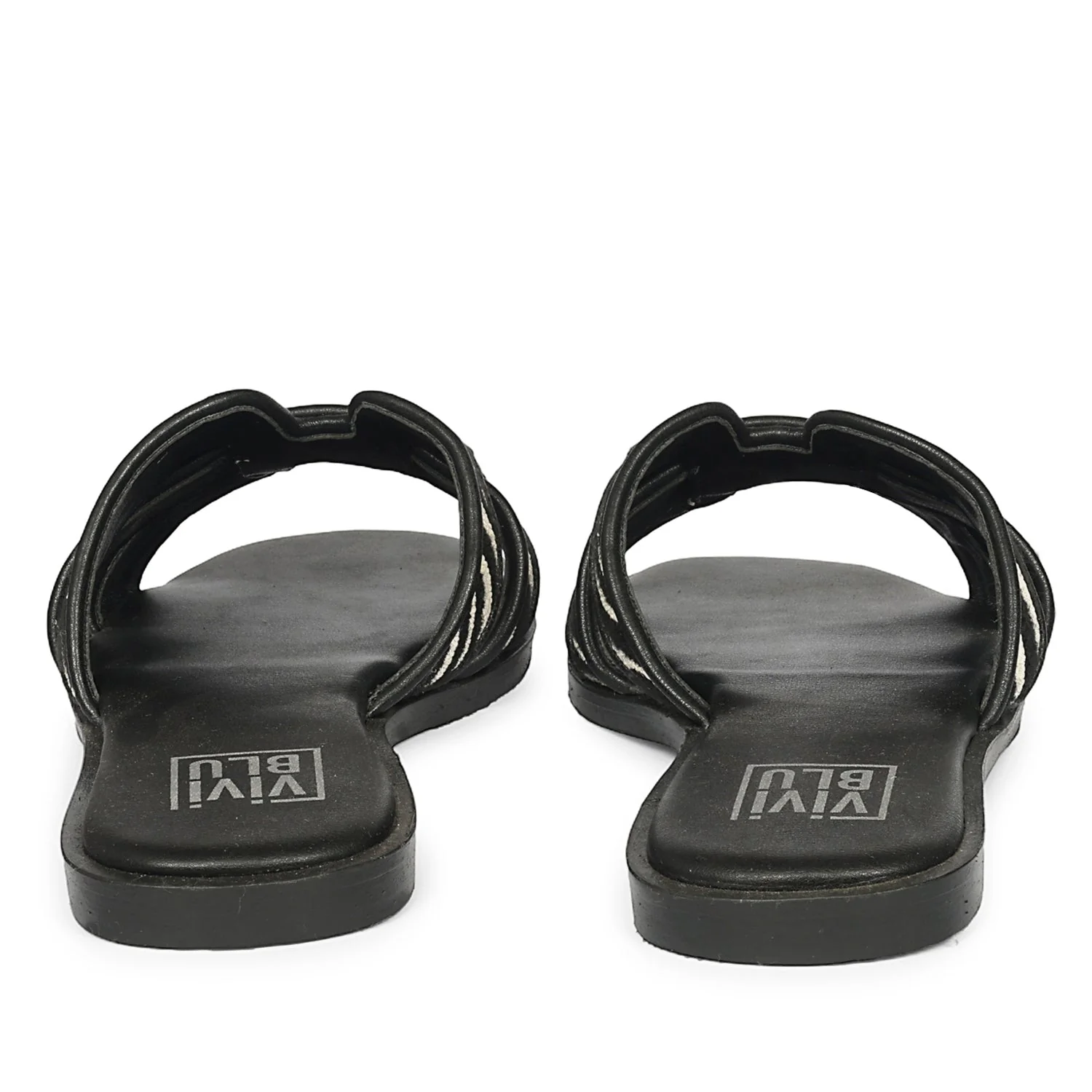Aliana Black White Leather Flat Sandals - Image 5