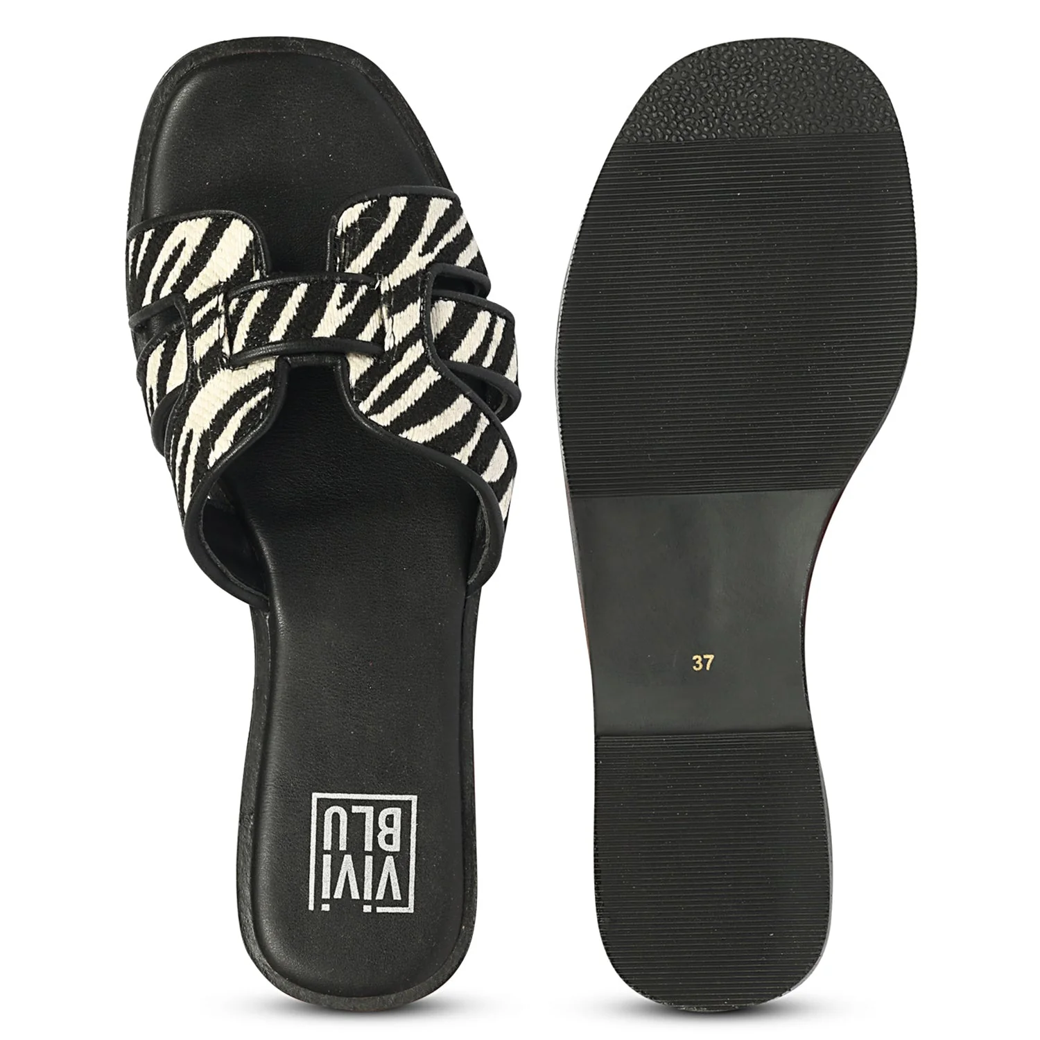 Aliana Black White Leather Flat Sandals - Image 6