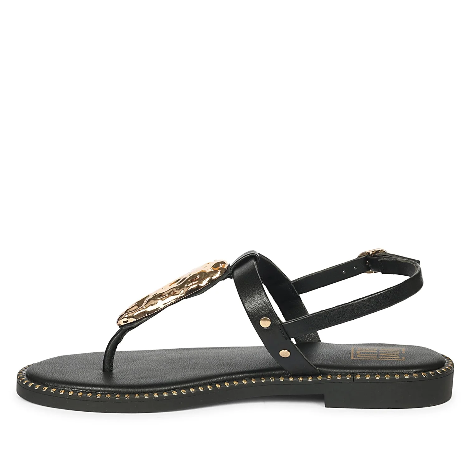 Alma Black Leather Flat Sandals - Image 3