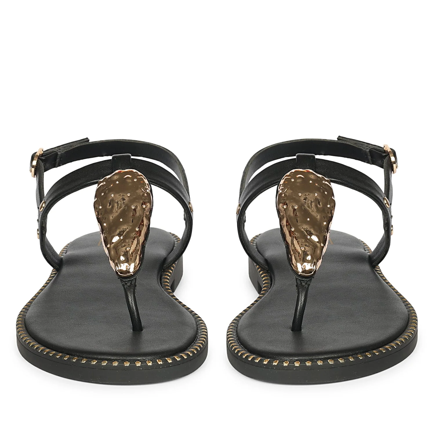 Alma Black Leather Flat Sandals - Image 4