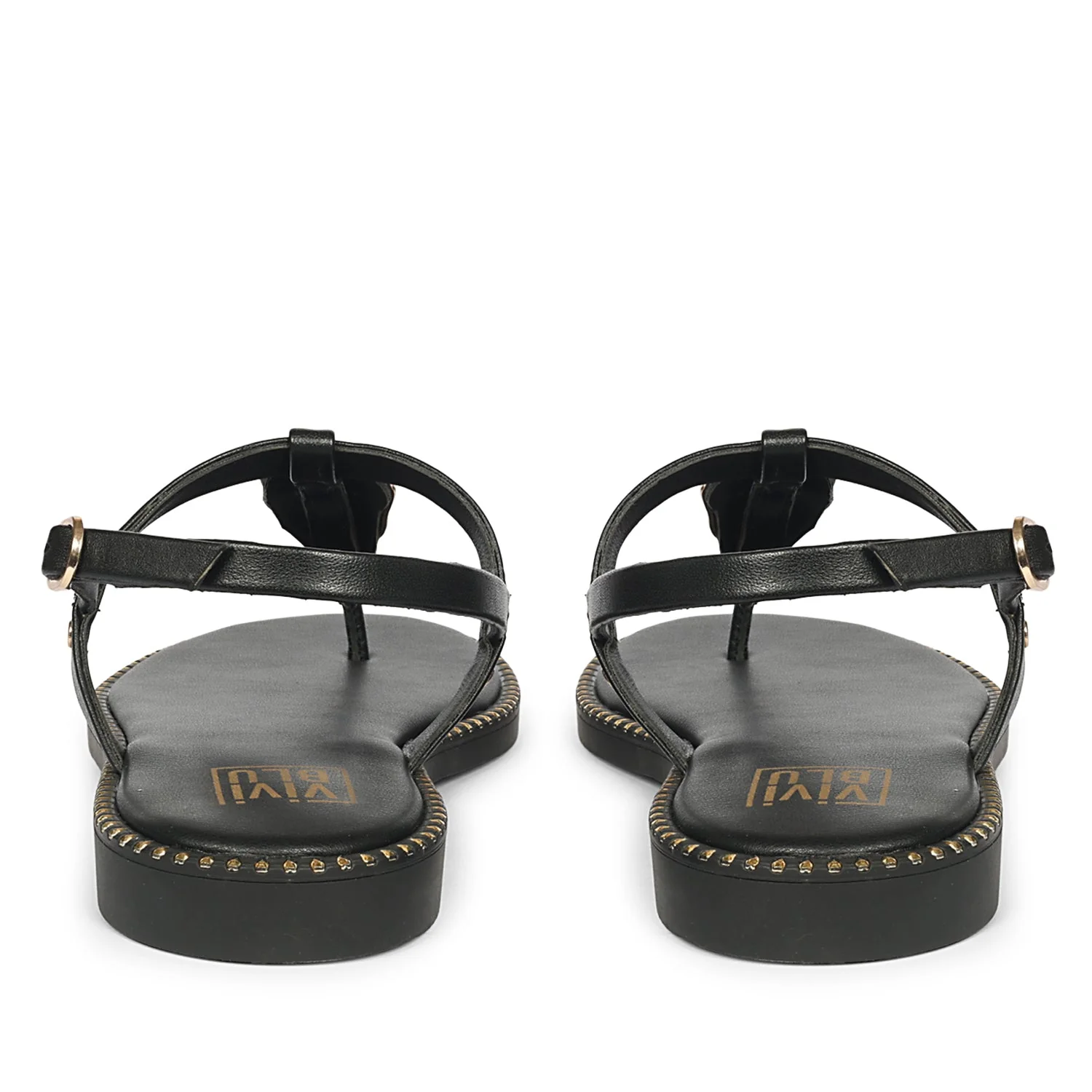 Alma Black Leather Flat Sandals - Image 5