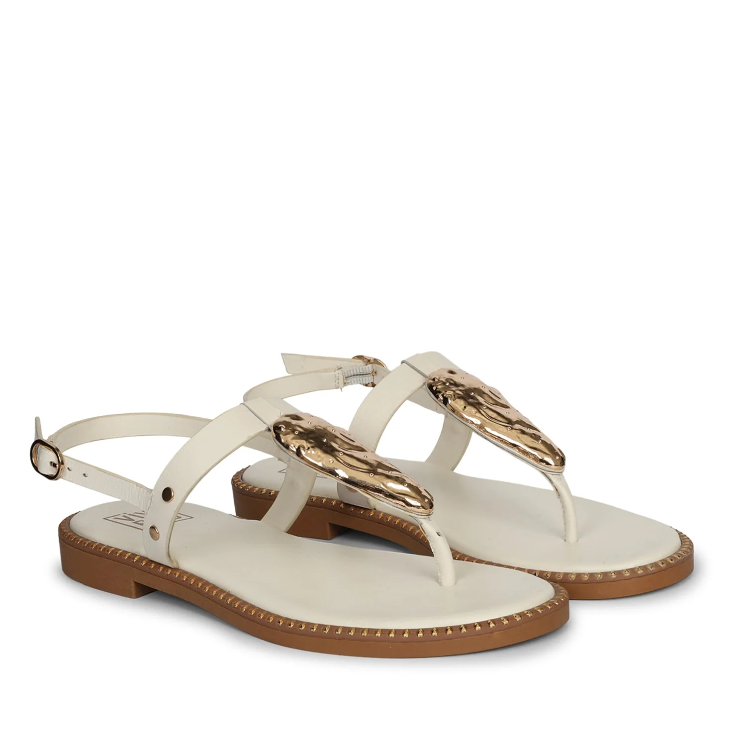 Alma Off White Leather Flat Sandals - Image 2