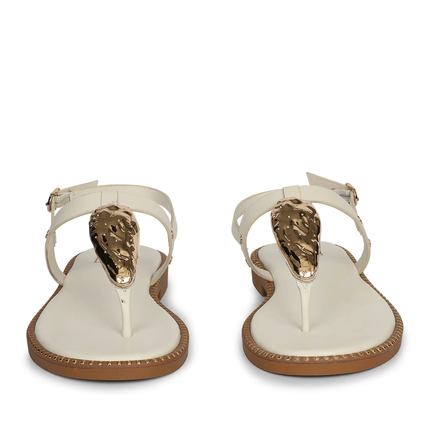 Alma Off White Leather Flat Sandals - Image 4