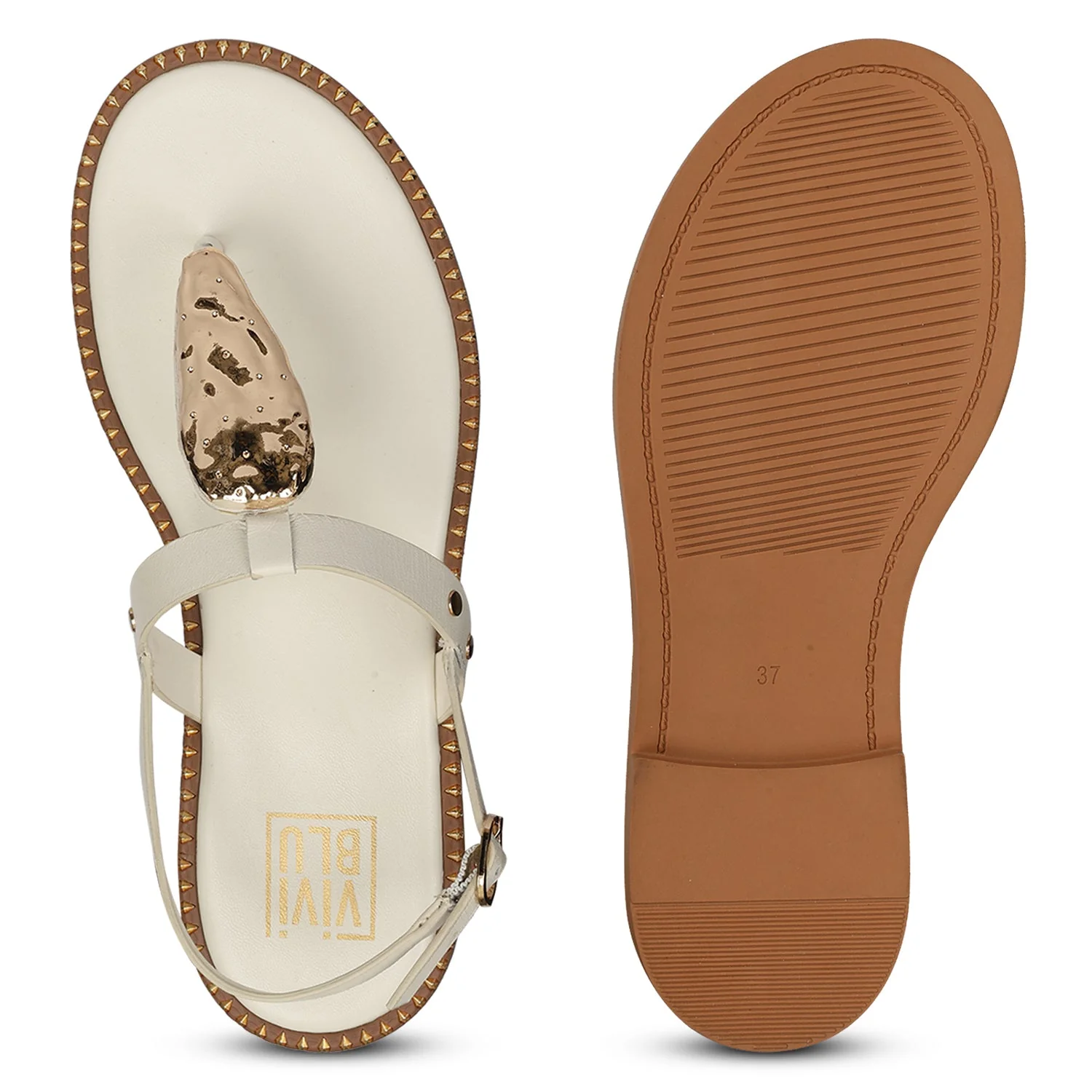 Alma Off White Leather Flat Sandals - Image 6