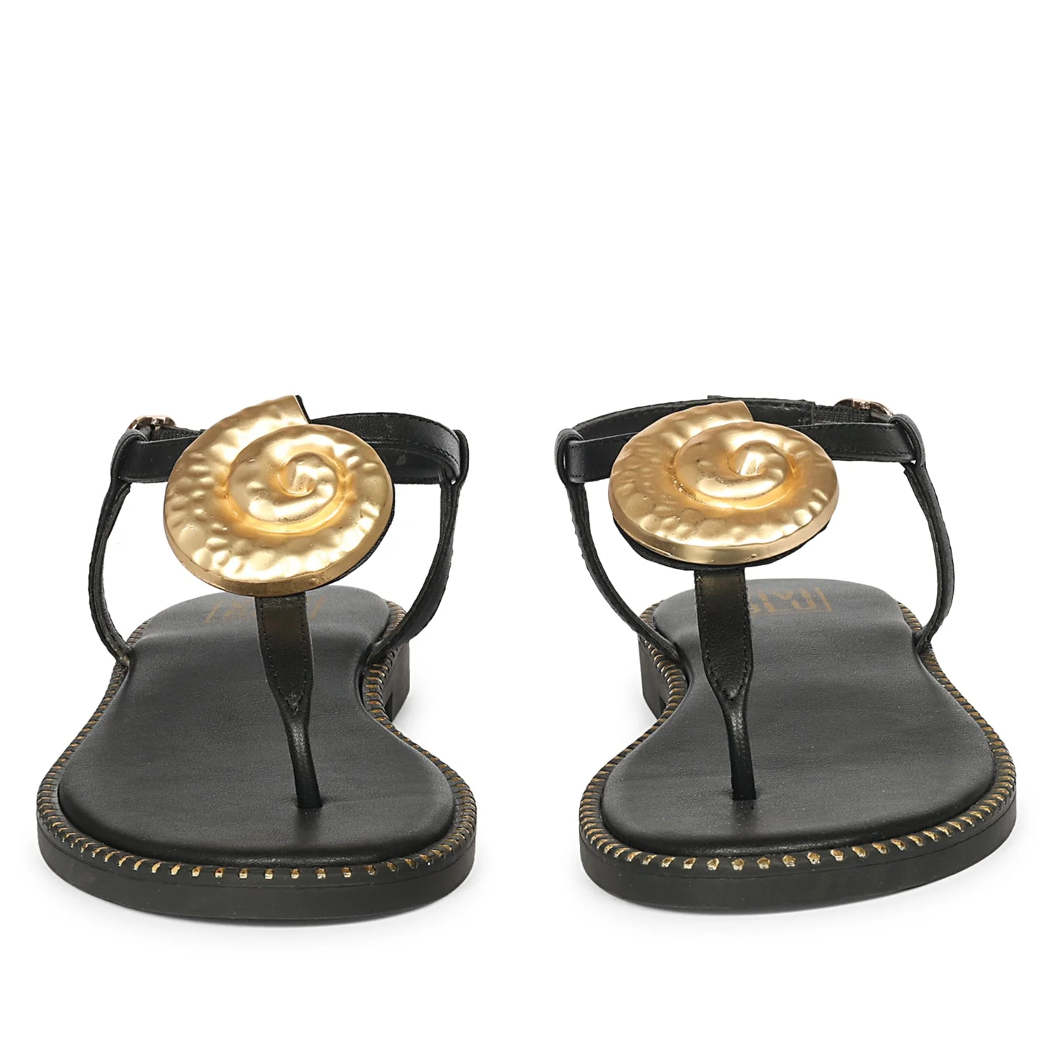 Amalia Black Leather Flat Sandals - Image 4