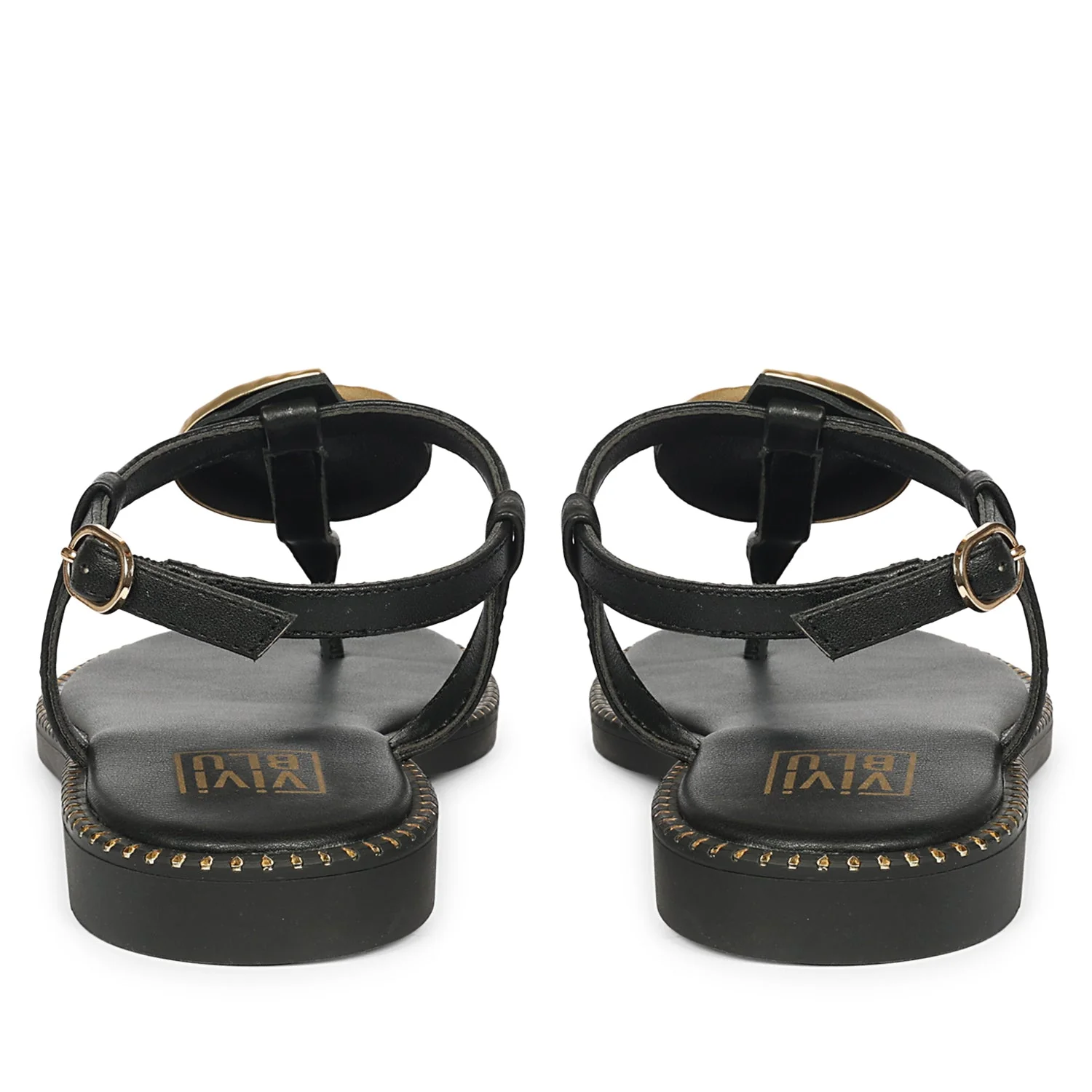 Amalia Black Leather Flat Sandals - Image 5