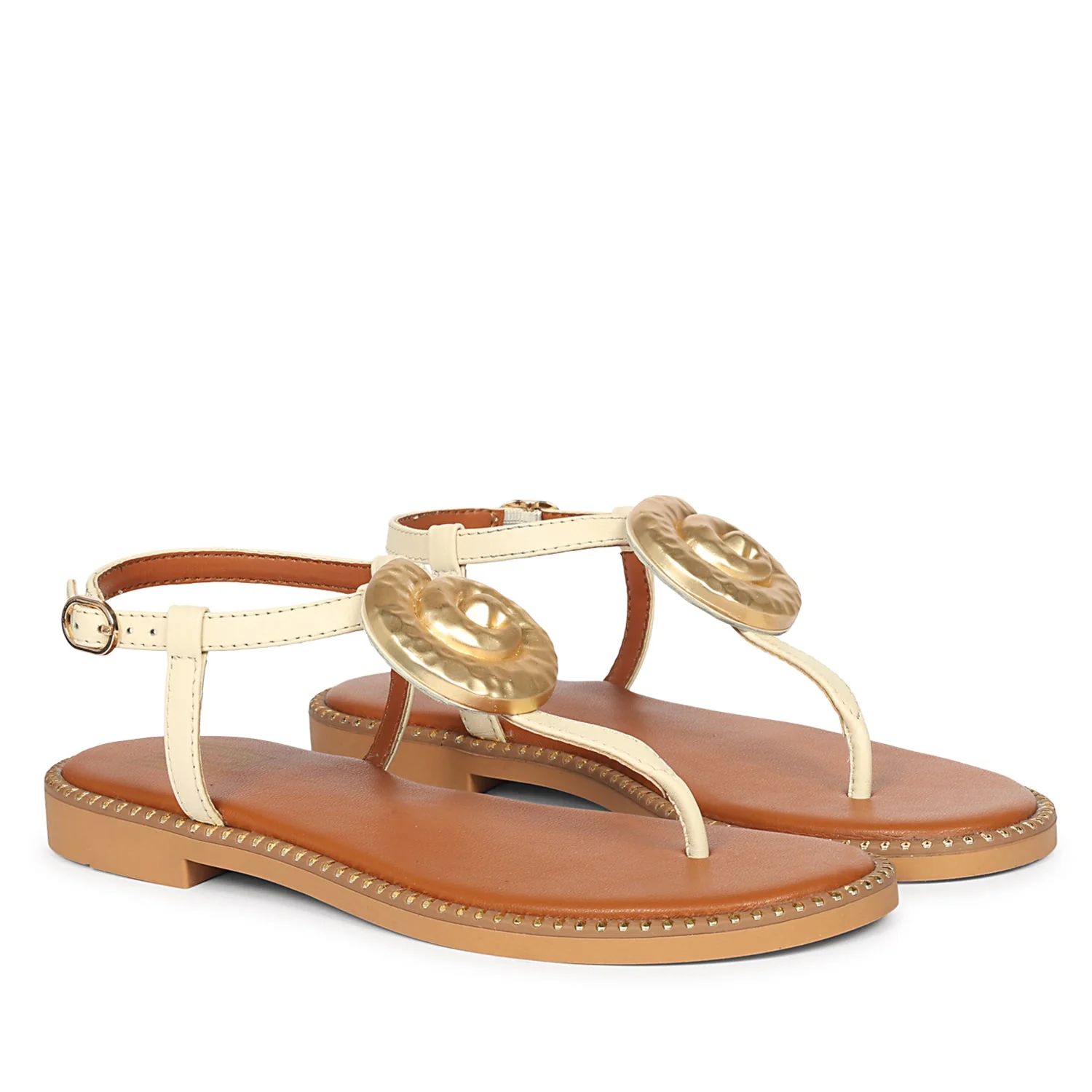 Amalia Off White Leather Flat Sandals - Image 2