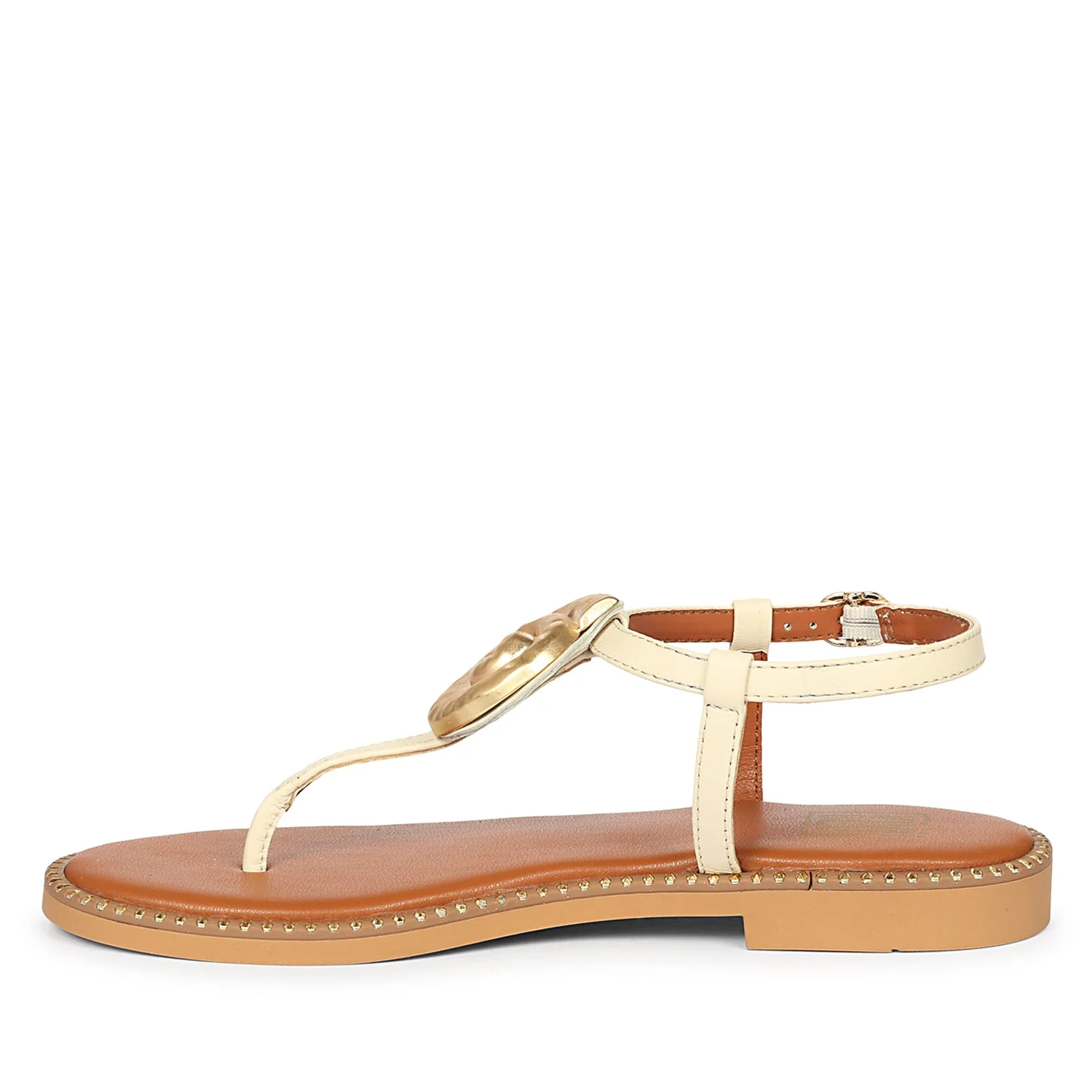 Amalia Off White Leather Flat Sandals - Image 3
