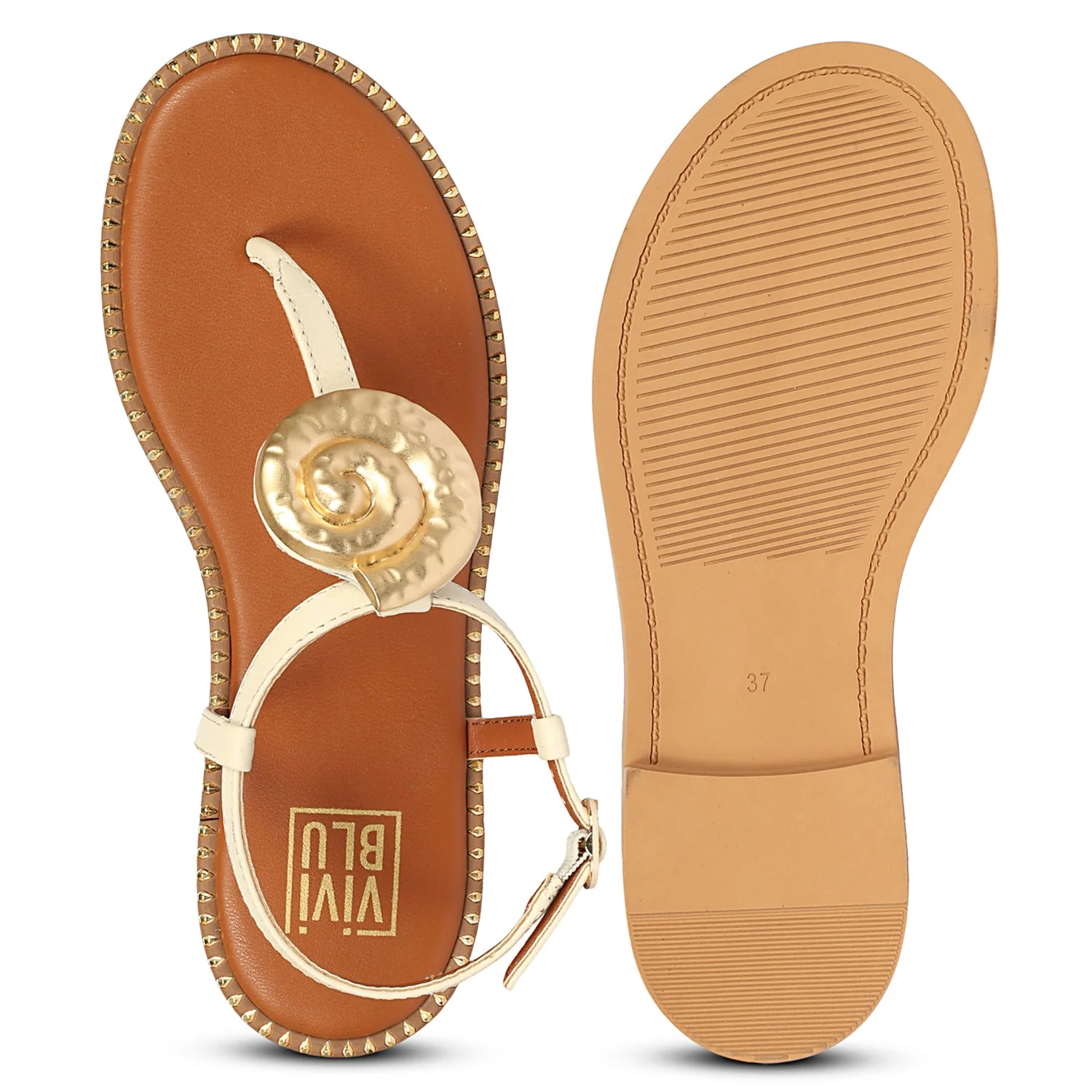 Amalia Off White Leather Flat Sandals - Image 6