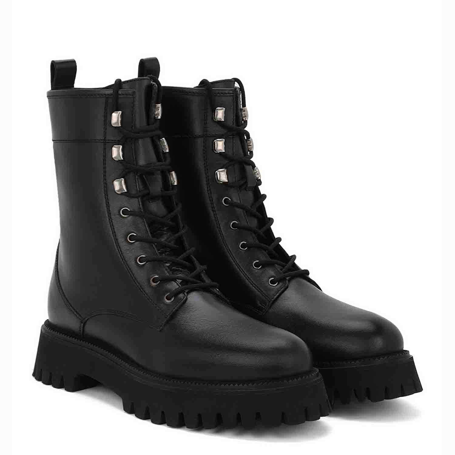 Saint Anastasia Black Leather Lace Up High Ankle Boots - Image 4
