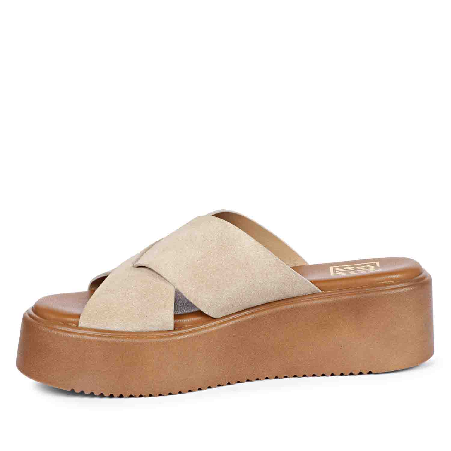 Anya Criss Cross Tan Leather Platform Sandals - Image 5