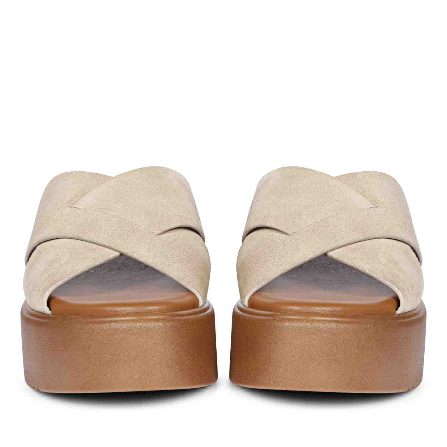 Anya Criss Cross Tan Leather Platform Sandals - Image 6