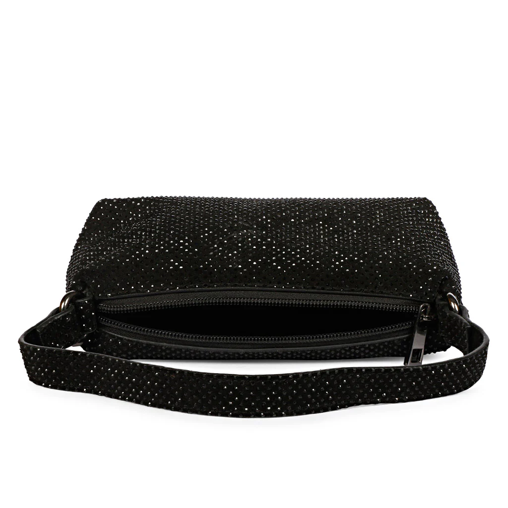 Aria Crystal Embellished Black Leather Mini Handbags - Image 5