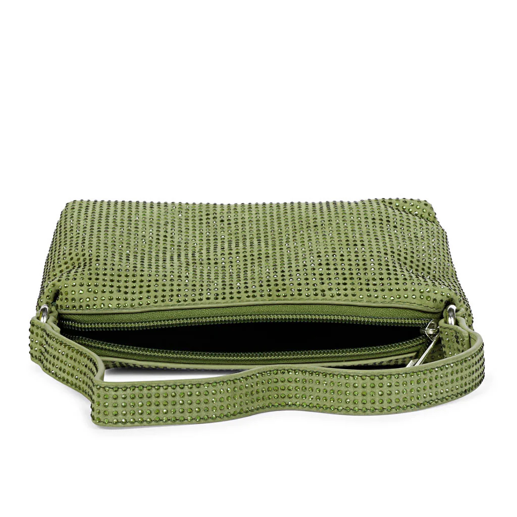 Aria Crystal Embellished Green Leather Mini Handbags - Image 4