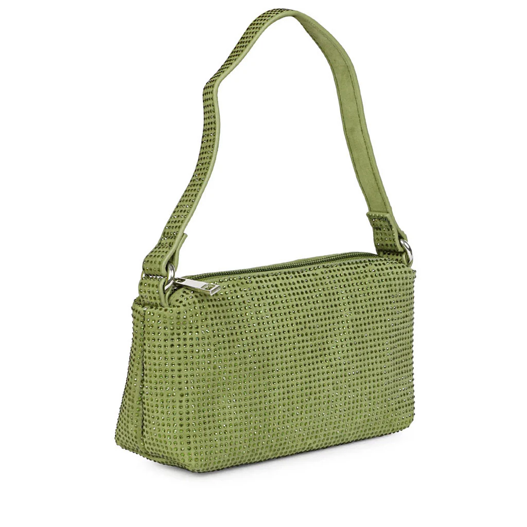 Aria Crystal Embellished Green Leather Mini Handbags - Image 5