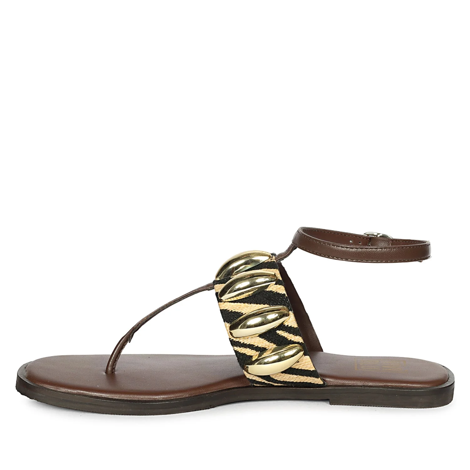 Arlette Black Beige Leather Flat Sandals - Image 3