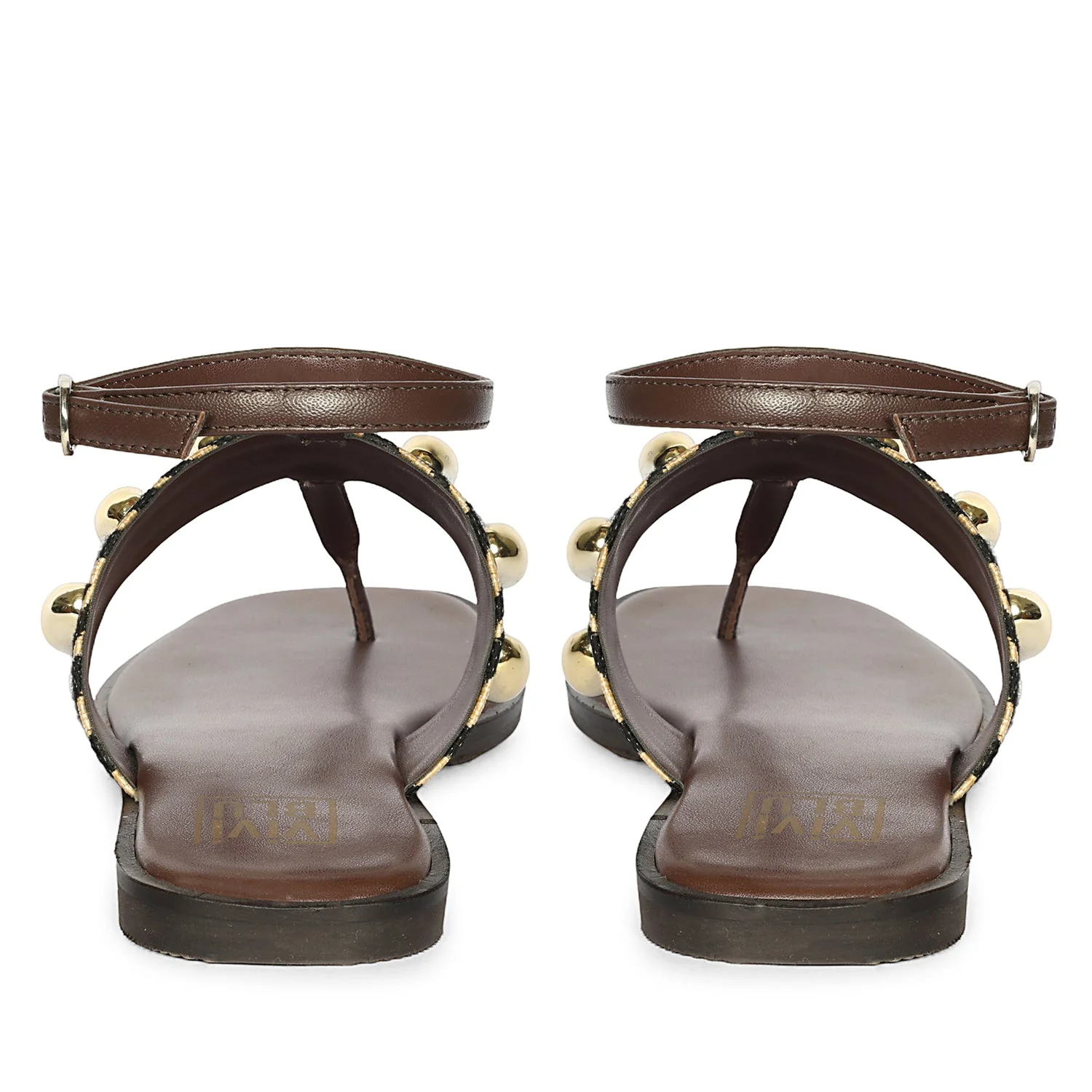 Arlette Black Beige Leather Flat Sandals - Image 5