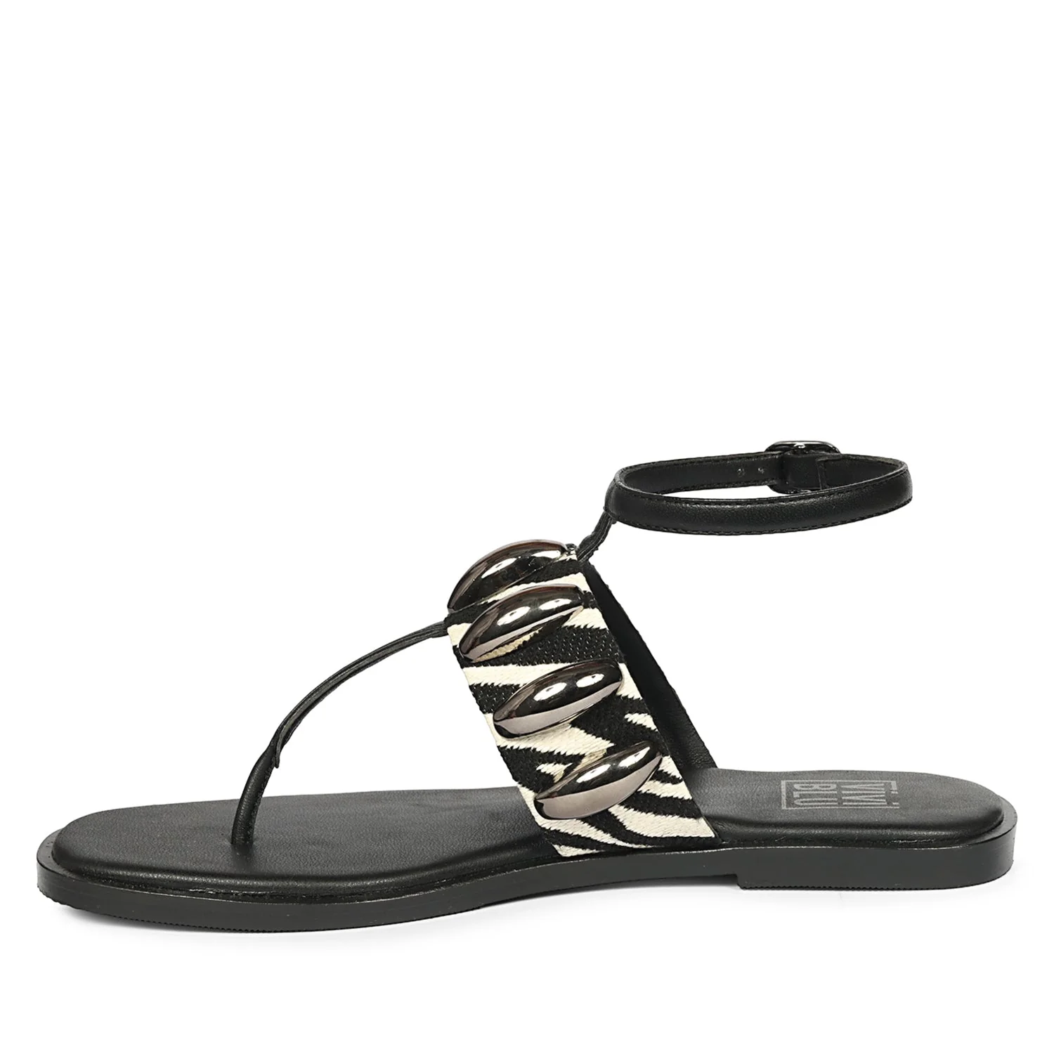 Arlette Black White Leather Flat Sandals - Image 3
