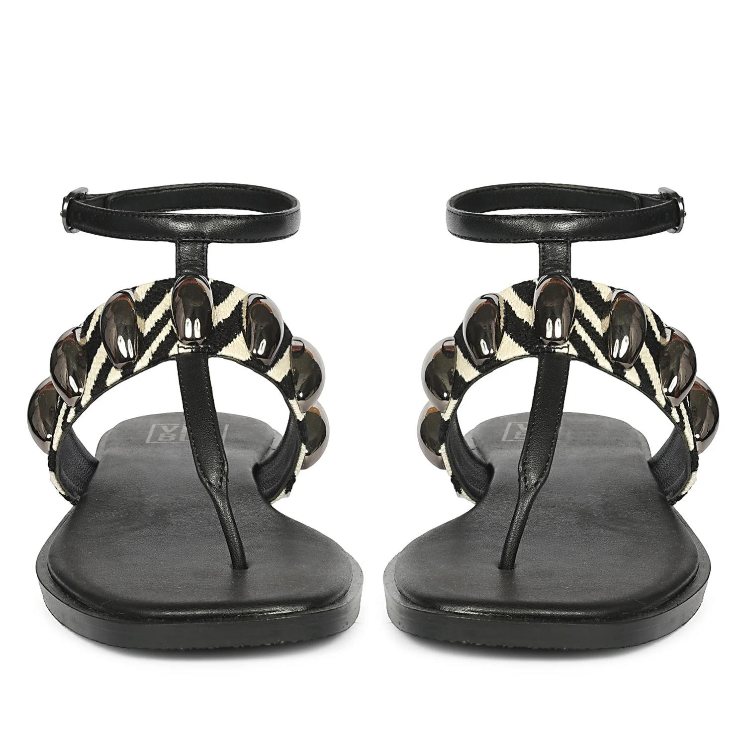 Arlette Black White Leather Flat Sandals - Image 4