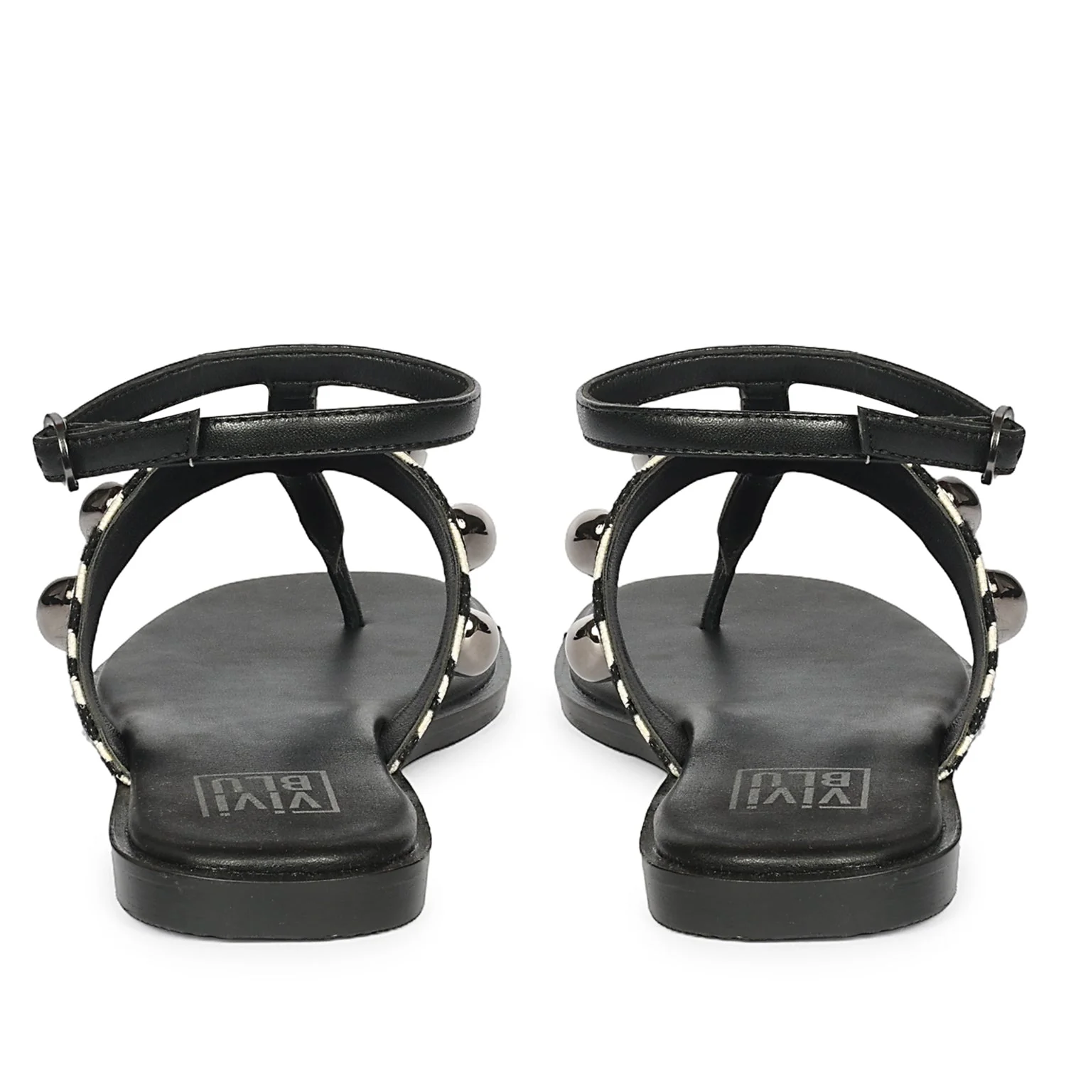 Arlette Black White Leather Flat Sandals - Image 5