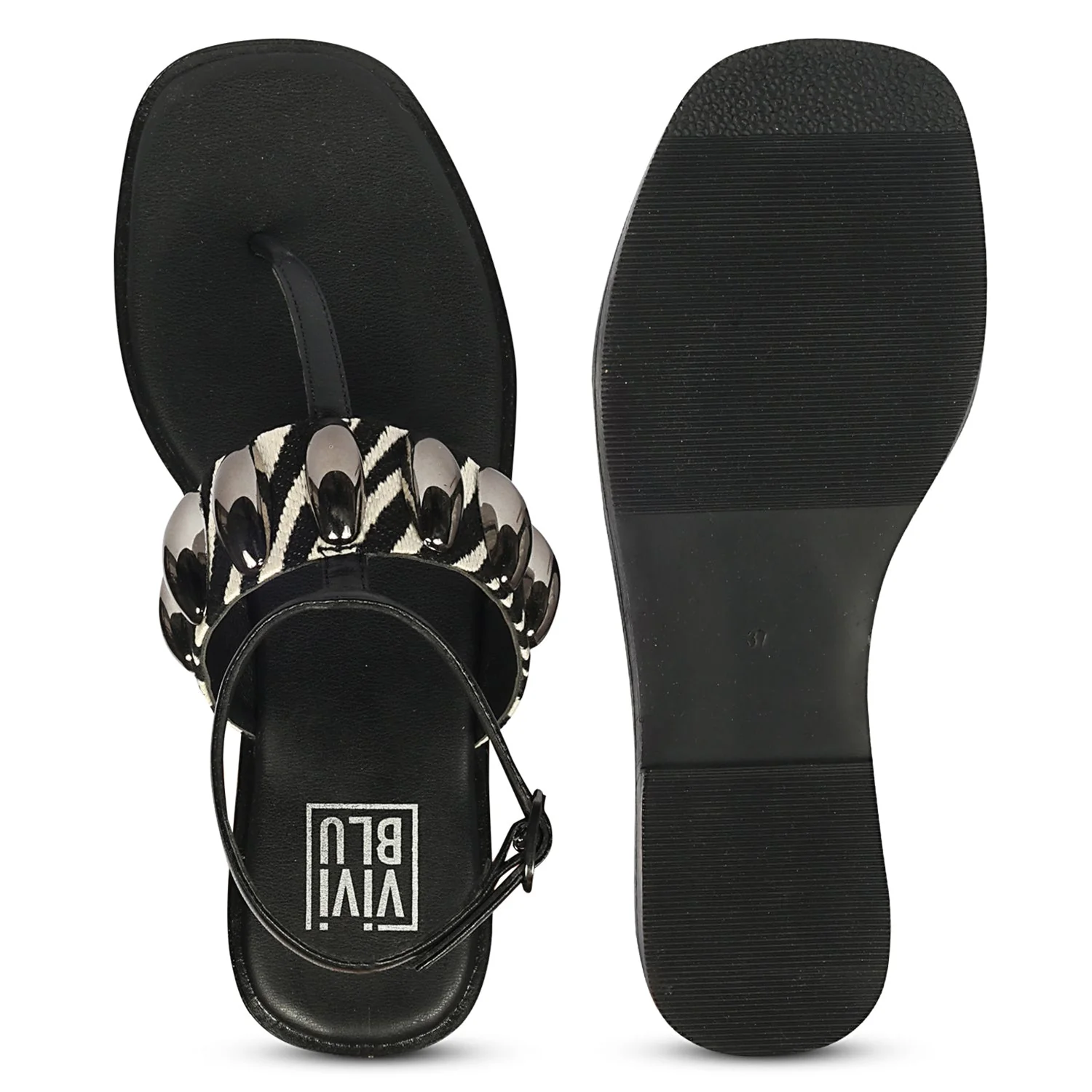 Arlette Black White Leather Flat Sandals - Image 6