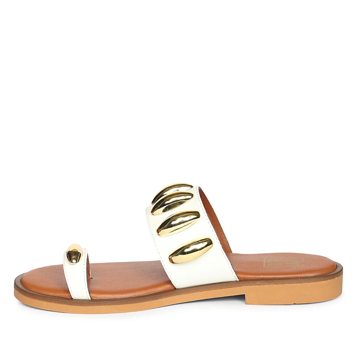 Maren White Leather Flat Sandals - Image 5